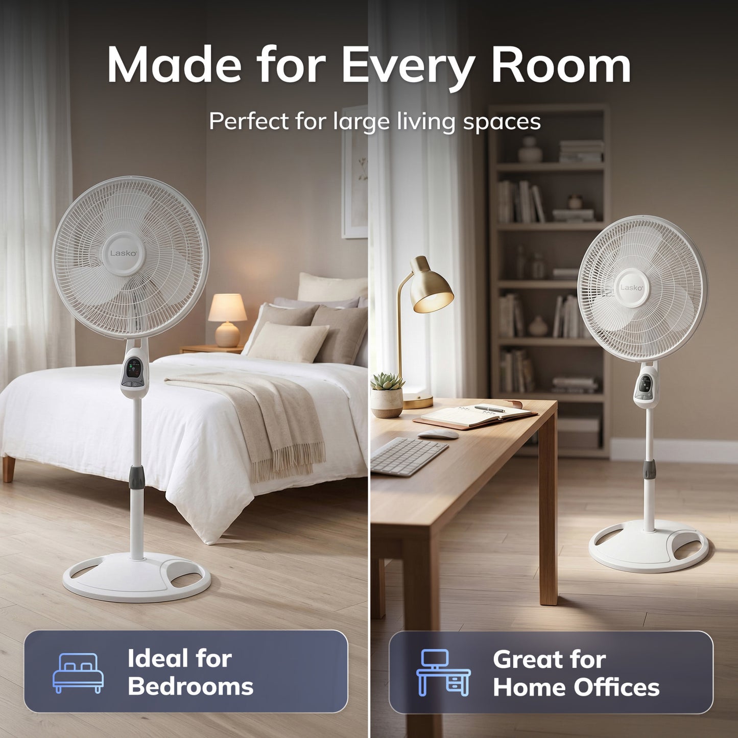 Lasko 16" Pedestal Fan: Oscillating, 3-Speed, Remote, Timer, White