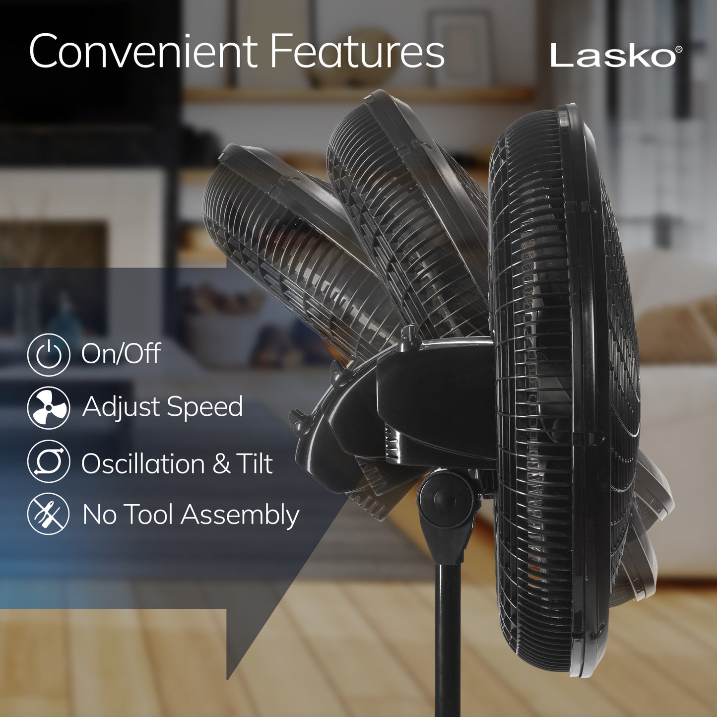 Lasko 18" Pedestal Fan: Oscillating, 3-Speed, Adjustable Height, Black