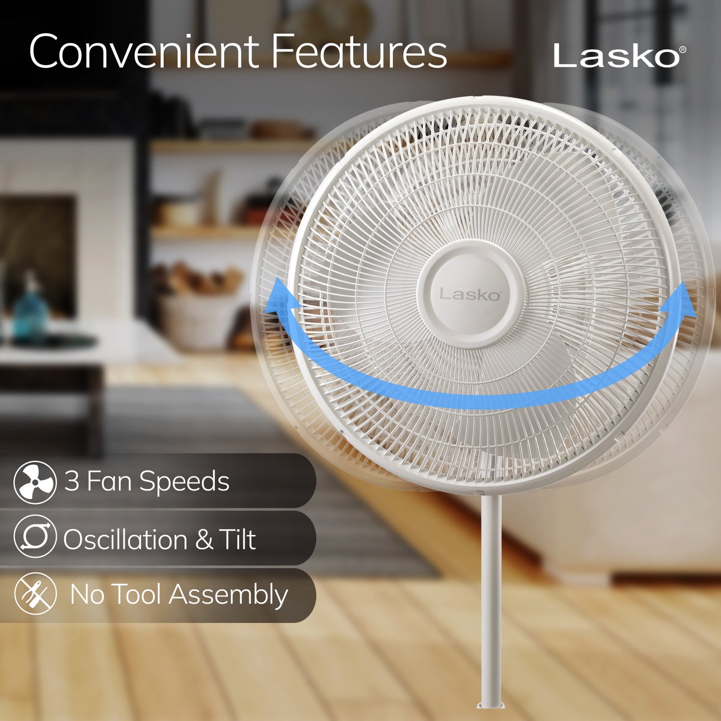 Lasko 16" Pedestal Fan: Oscillating, 3-Speed, Adjustable Height, White