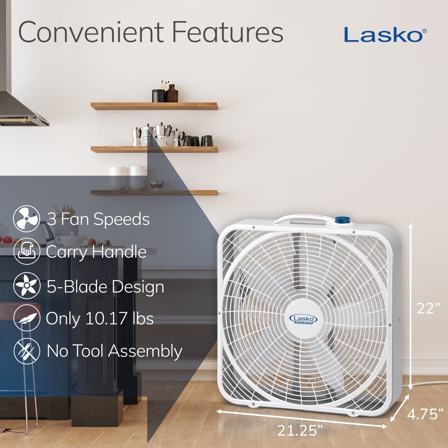 Lasko Weather Shield 20" Box Fan: 3-Speed, Weather-Resistant Motor, White