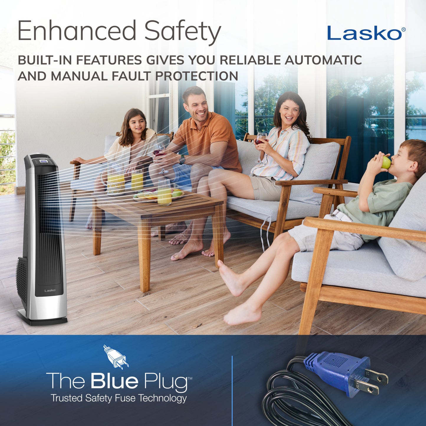 Lasko 35" Tower Fan: Oscillating, 3-Speed, High Velocity, Remote, Black