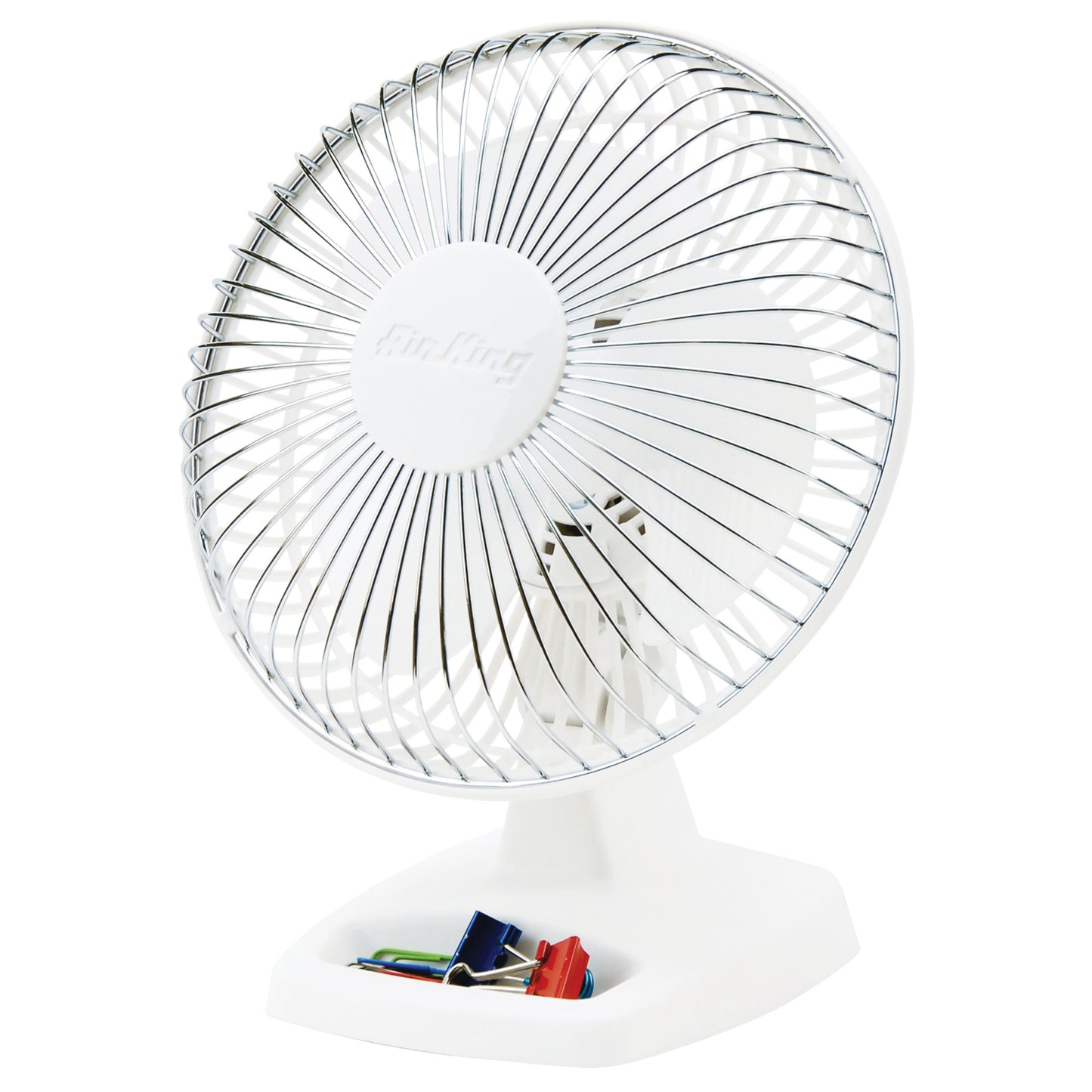Air King 6" Commercial Grade Table Fan: 2-Speed, Tilting Head, Storage Tray, White