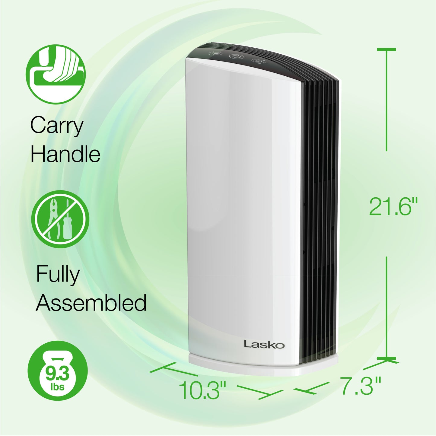Lasko True HEPA Room Air Purifier with Timer, LP300, White