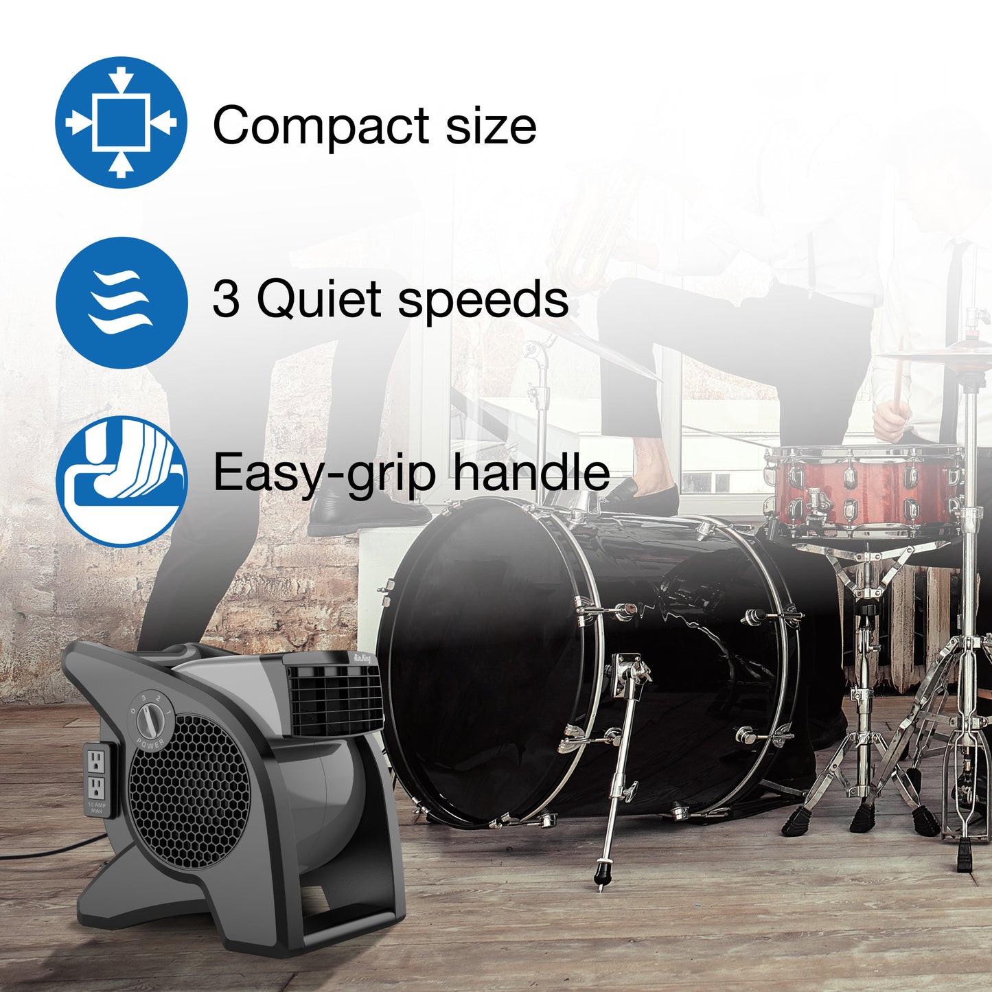 Air King 15" Air Mover Blower Fan: 3-Speed, High Velocity, 2 Outlets, Pivoting, Black