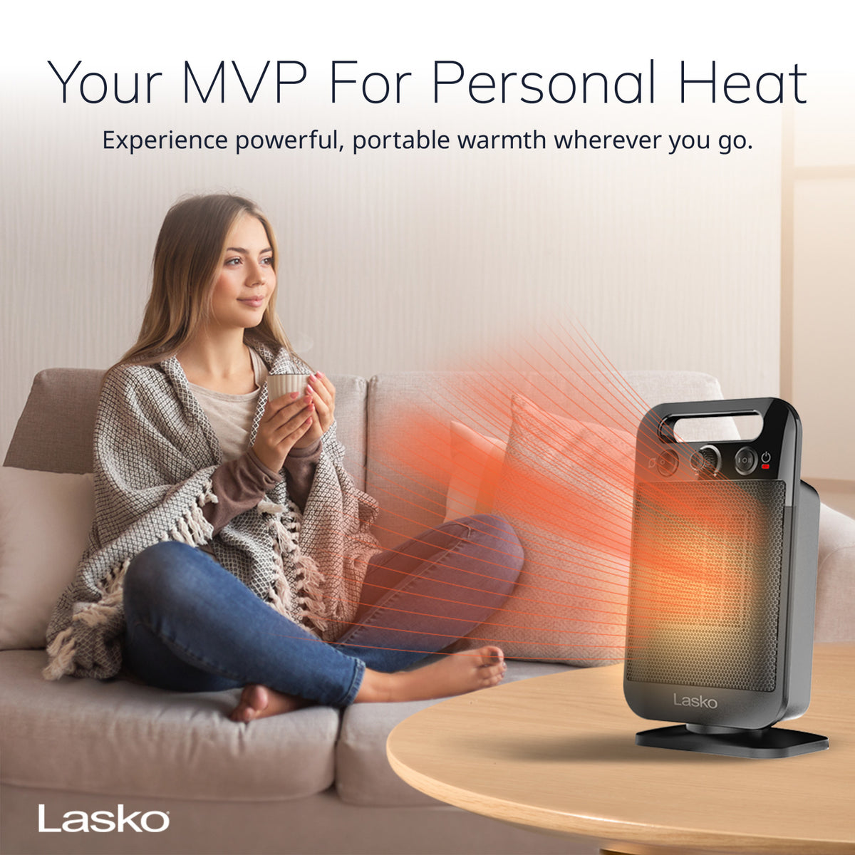 Lasko MyHeat-GO 13" Ceramic Space Heater: Oscillating, 2 Heat Settings, Thermostat