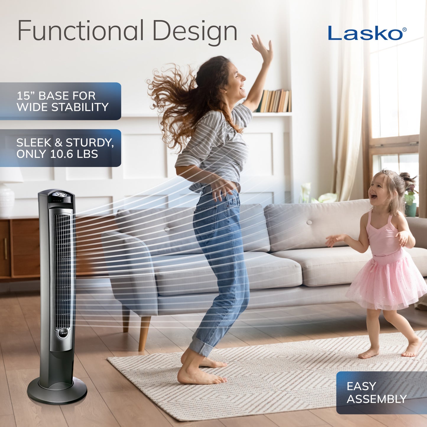 Lasko Wind Curve 42" Tower Fan: Oscillating, 3-Speed, Remote, Timer, Silver