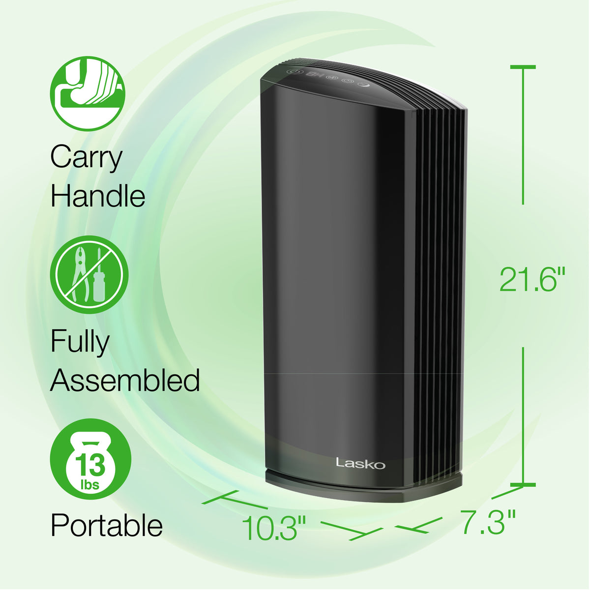 Lasko 22" Tower Air Purifier: 4-Speed, True HEPA, Timer, Dream Mode