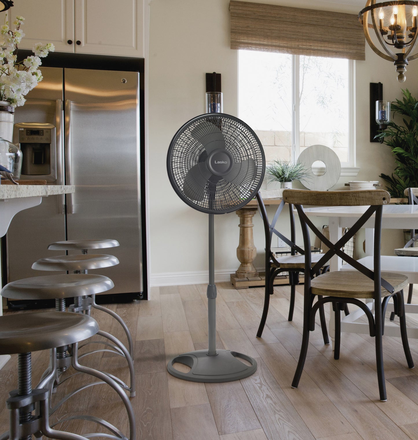 Lasko 16" Pedestal Fan: Oscillating, 3-Speed,  Adjustable Height, Gray