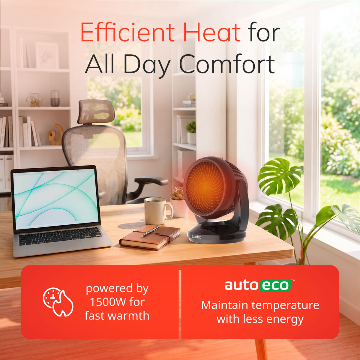 Lasko Whirlwind Heat 13.5" Ceramic Space Heater: Dual Oscillation, 3 Heat Settings, Remote, Timer, Thermostat