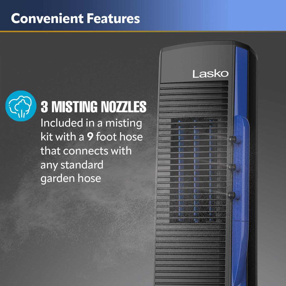 Lasko Misto 42" Outdoor Misting Tower Fan: Oscillating, 4-Speed