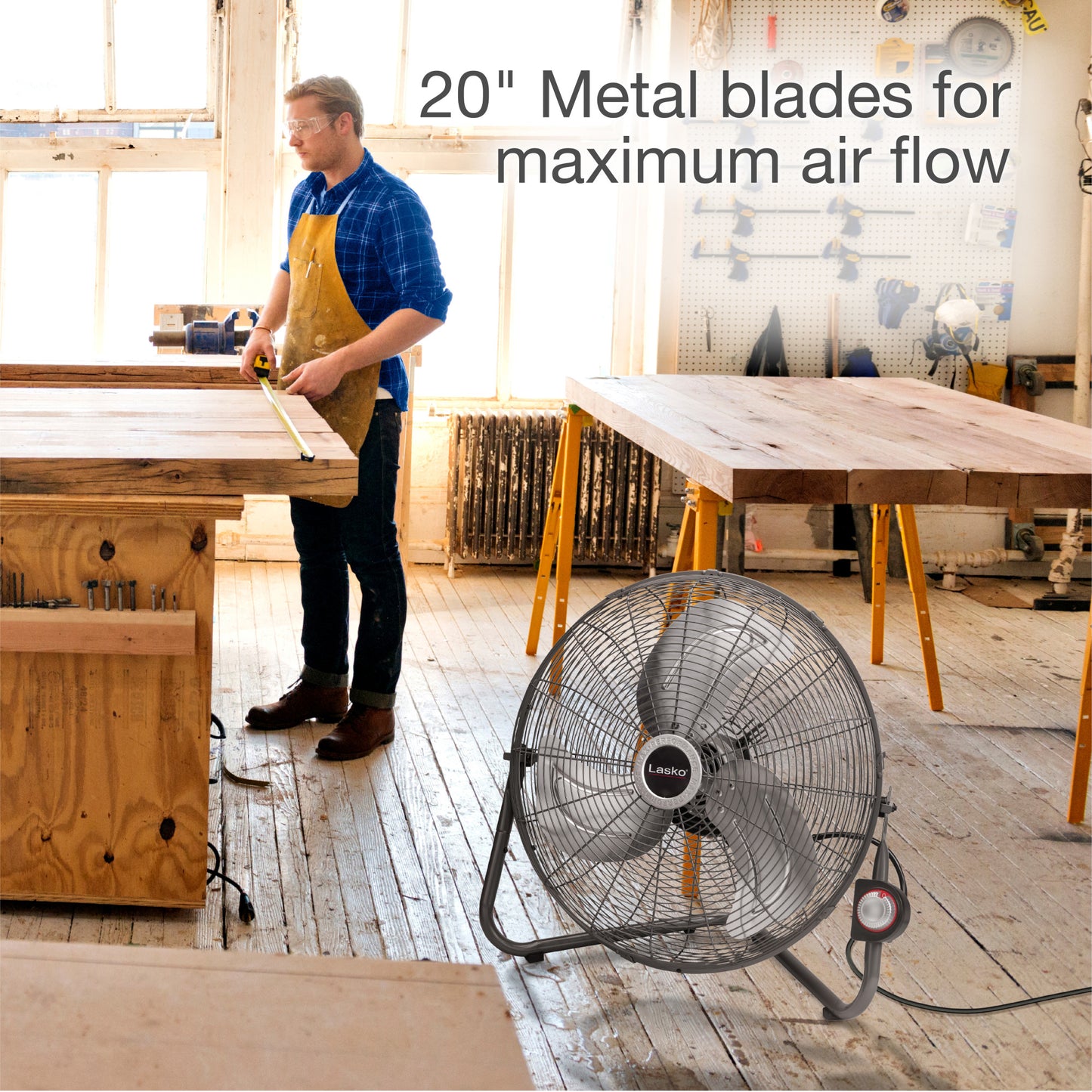 Lasko 20" High Velocity Floor Fan: Wall Mount, 3-Speed, Pivoting, Silver