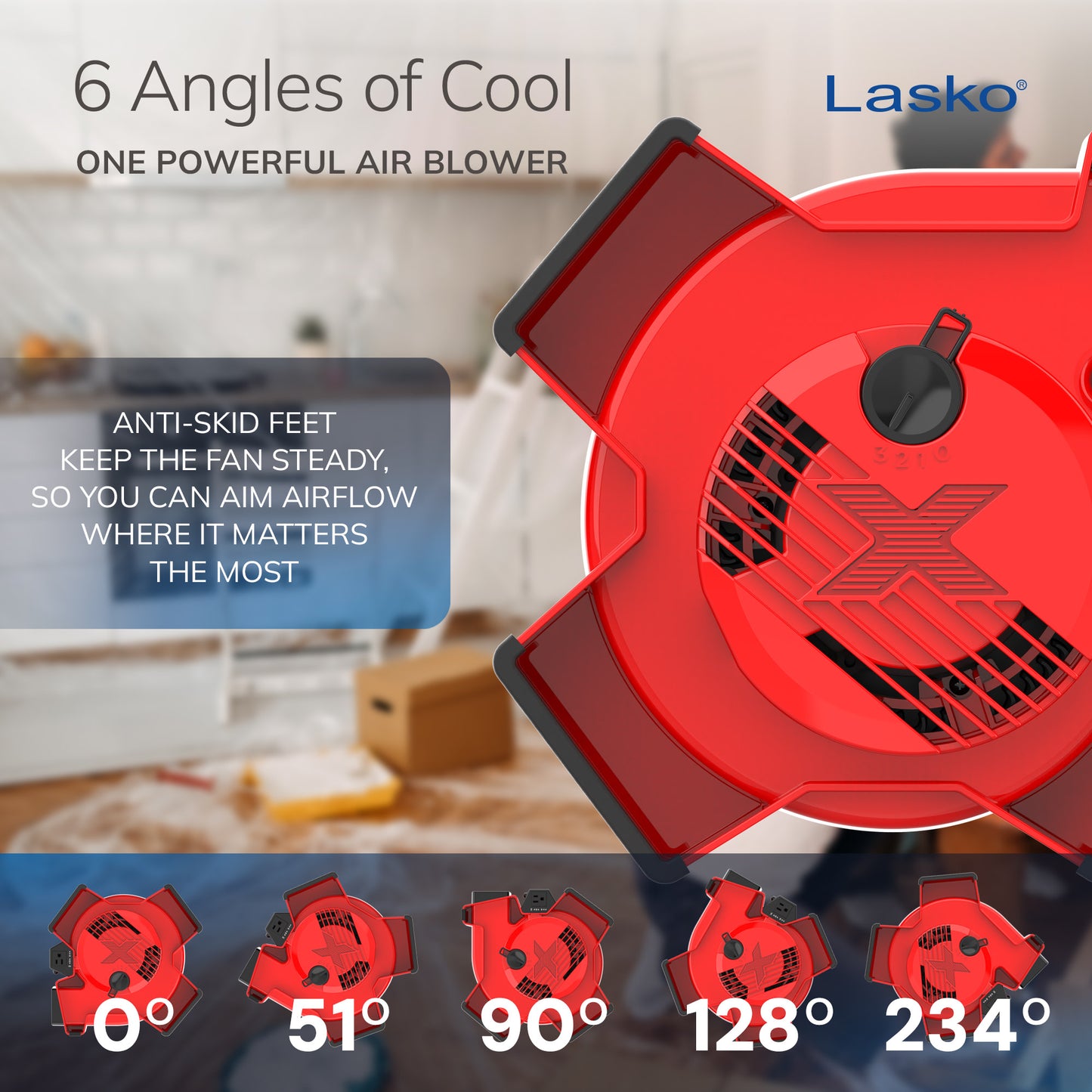Lasko X-Blower 11" Air Mover Blower Fan: 3-Speed, High Velocity, 1 Outlet, Red