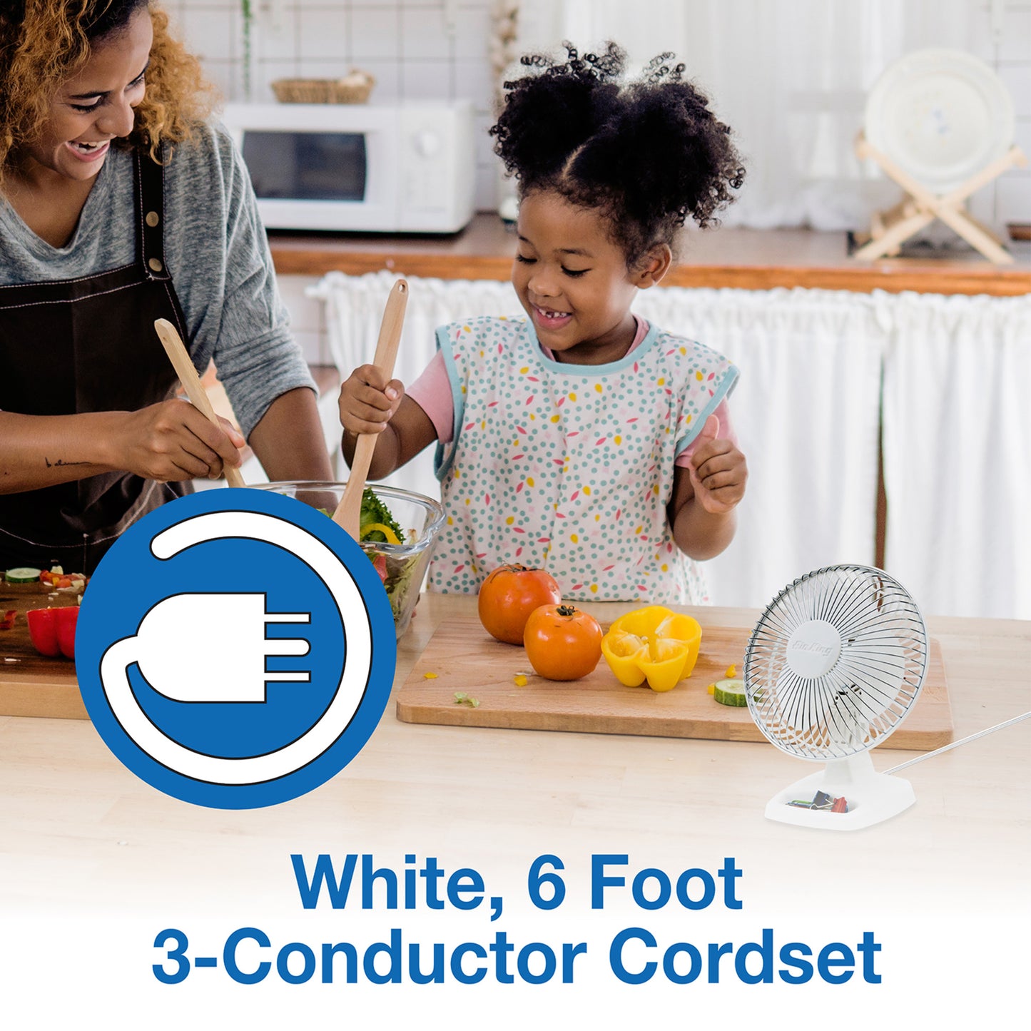 Air King 6" Commercial Grade Table Fan: 2-Speed, Tilting Head, Storage Tray, White
