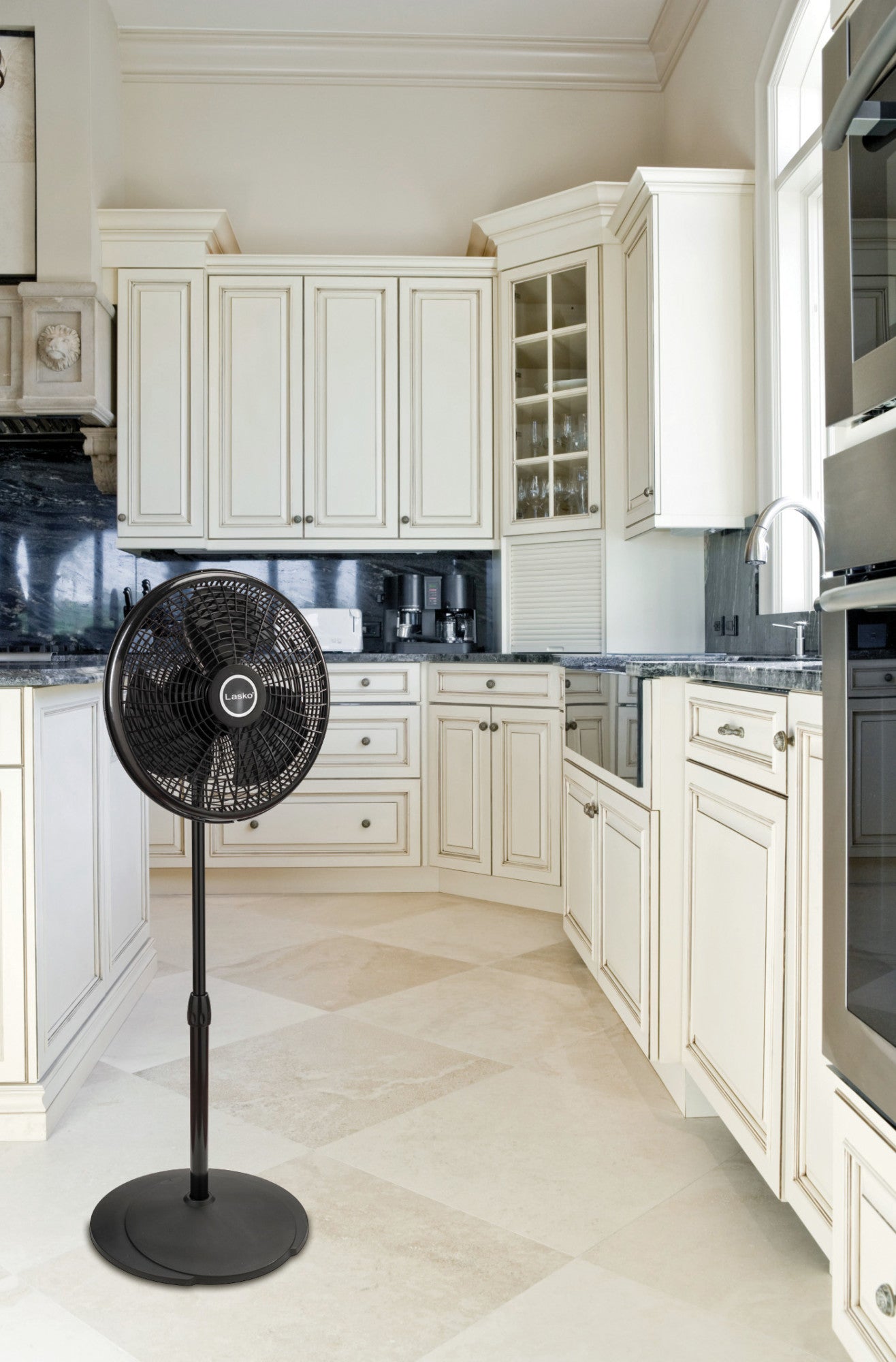 Lasko 16" Pedestal Fan: Oscillating, 3-Speed,  Adjustable Height, Black