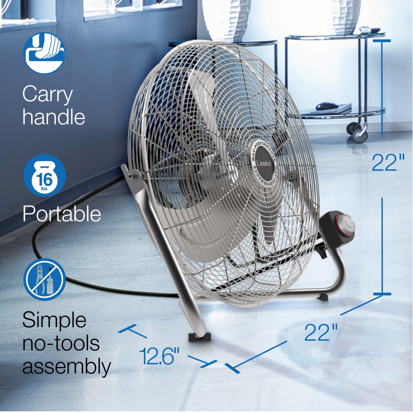 Lasko 20" High Velocity Floor Fan: Wall Mount, 3-Speed, Pivoting, Silver