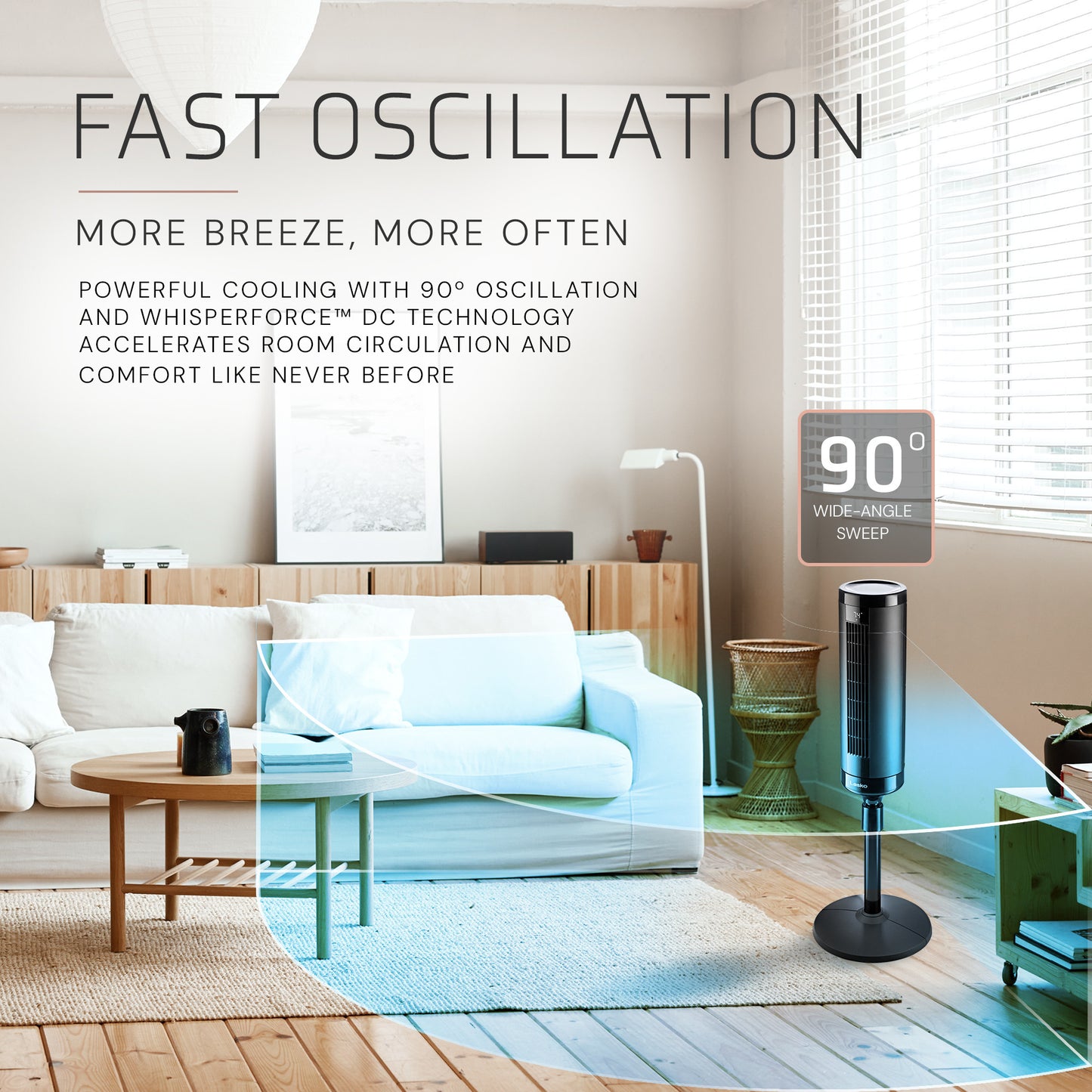 Lasko Elevation 54" DC Pedestal Tower Fan: Oscillating, 8-Speed, Remote, Black