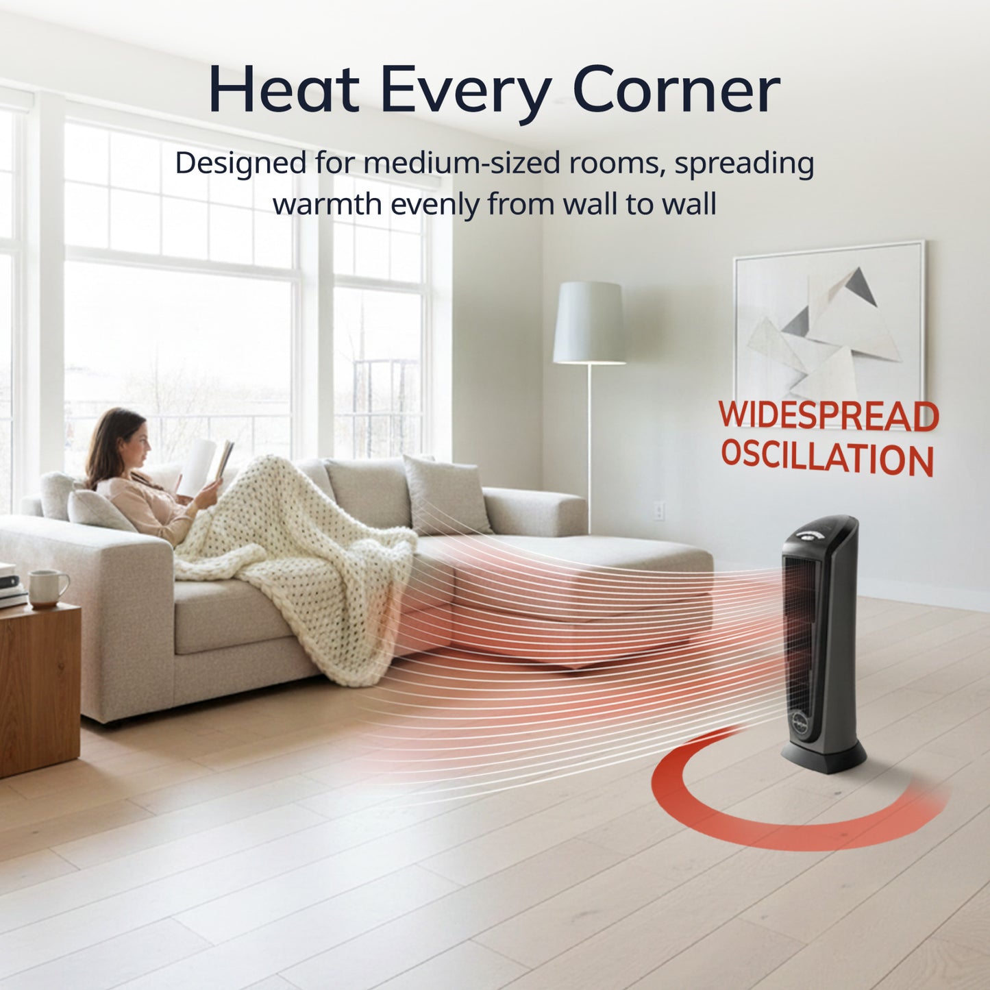 Lasko 23" Ceramic Tower Space Heater, Oscillating, 2-Speed, Remote, Silver
