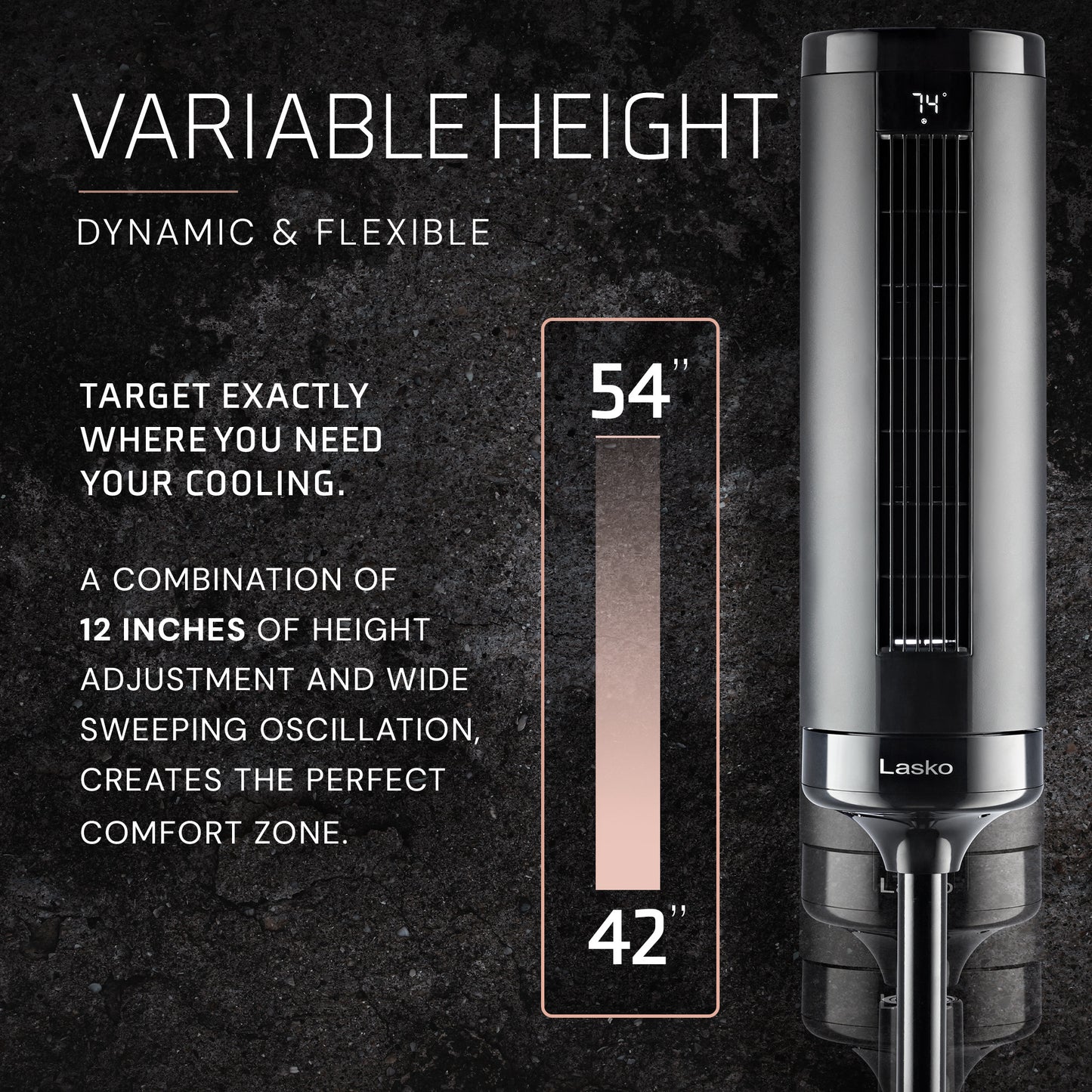 Lasko Elevation 54" DC Pedestal Tower Fan: Oscillating, 8-Speed, Remote, Black