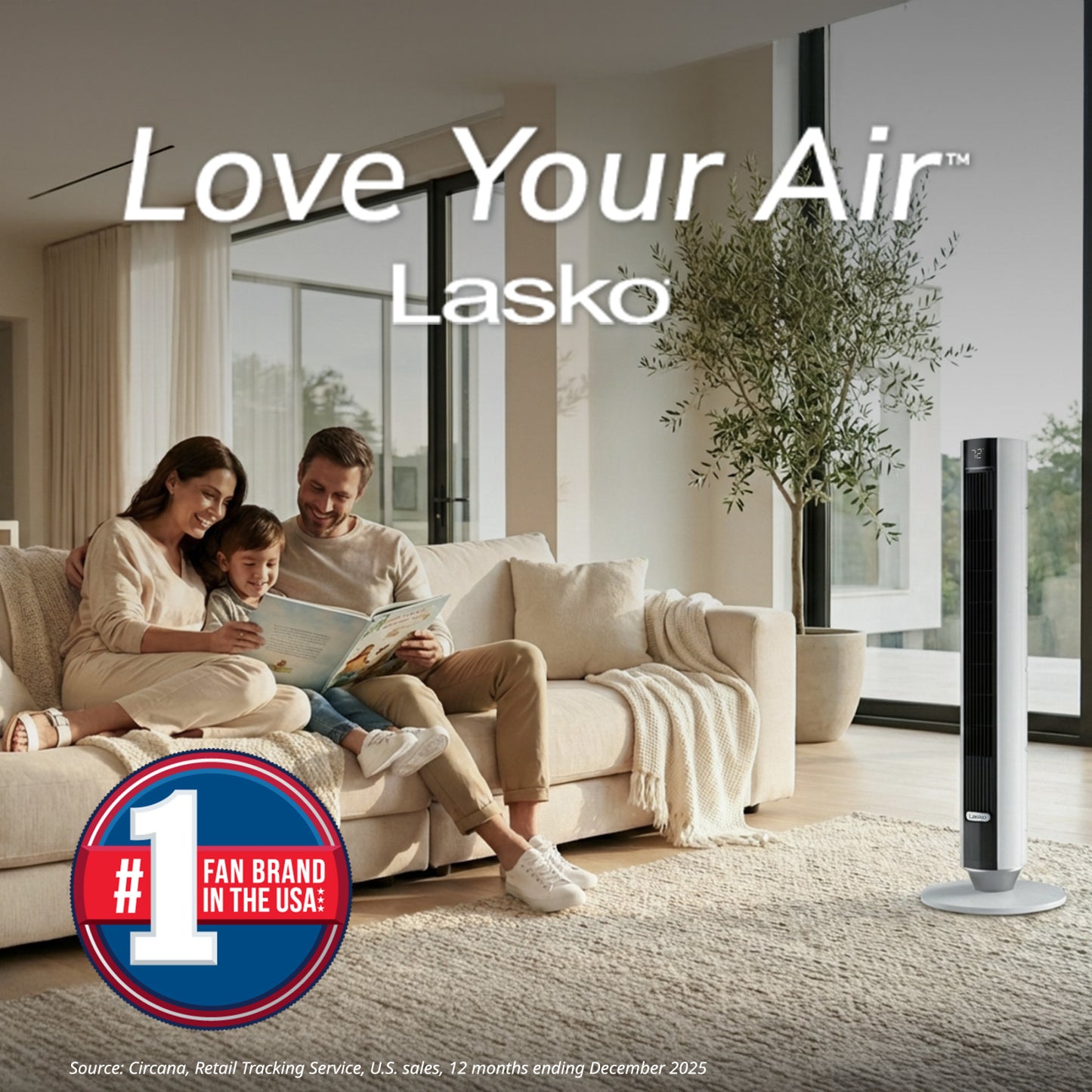 Lasko 40" DC Tower Fan: Oscillating, 12-Speed, Remote, Timer, White