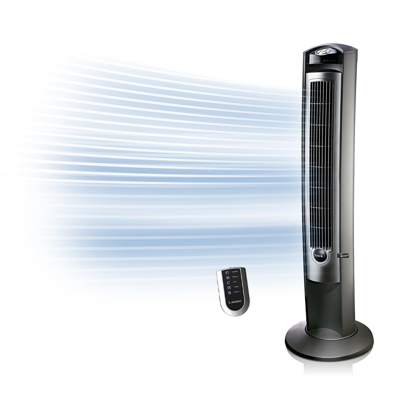 Lasko Wind Curve 42" Tower Fan: Oscillating, 3-Speed, Remote, Timer, Silver