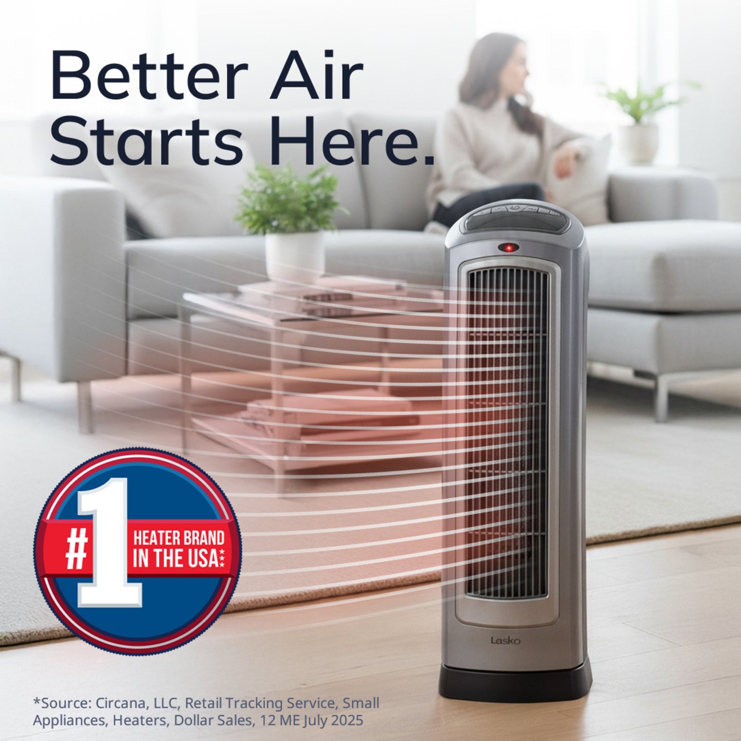 Lasko 1500W Digital Ceramic Space Heater with Remote, 755320, Silver