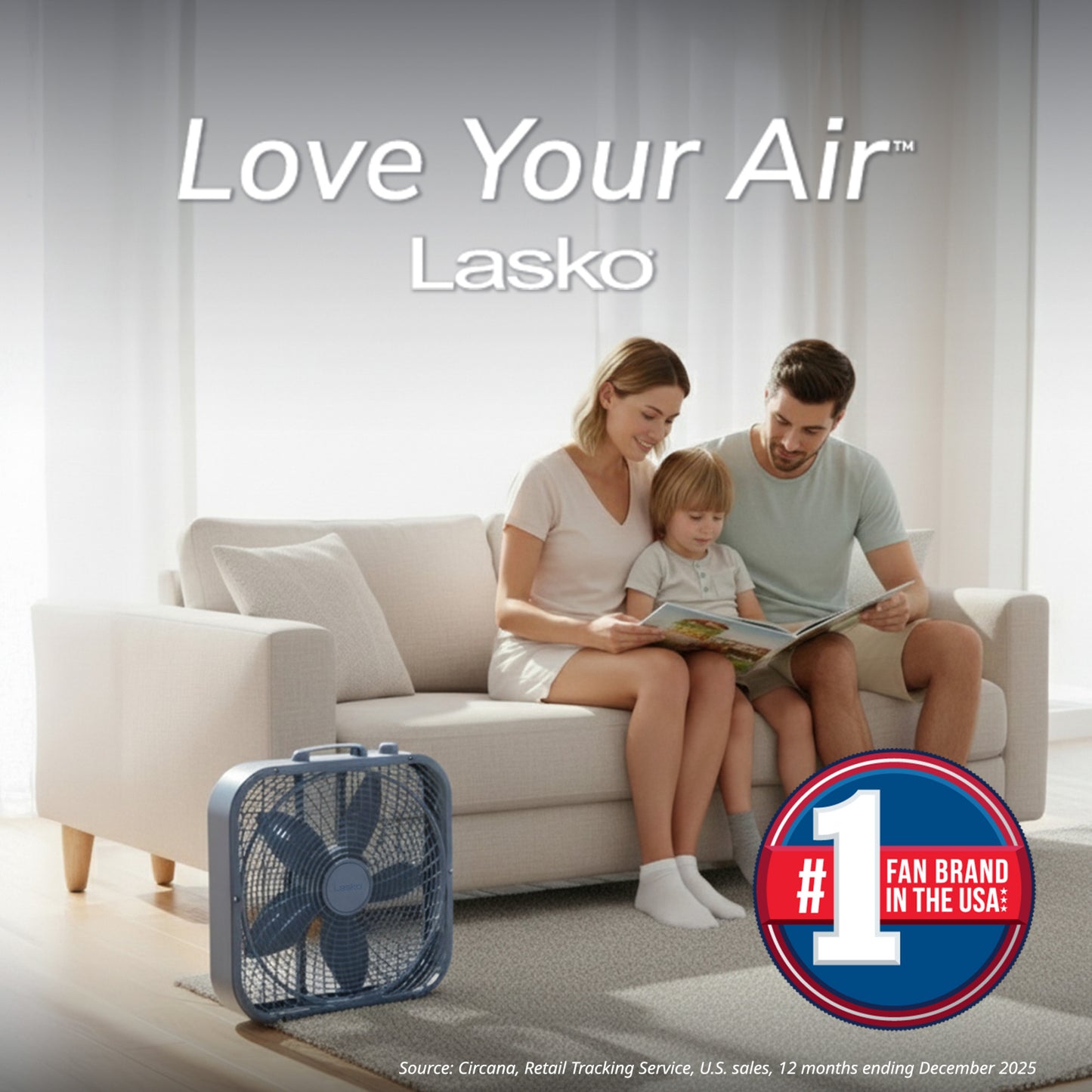Lasko Cool Colors 20" Box Fan: 3-Speed, Weather-Resistant Motor, Laguna Blue