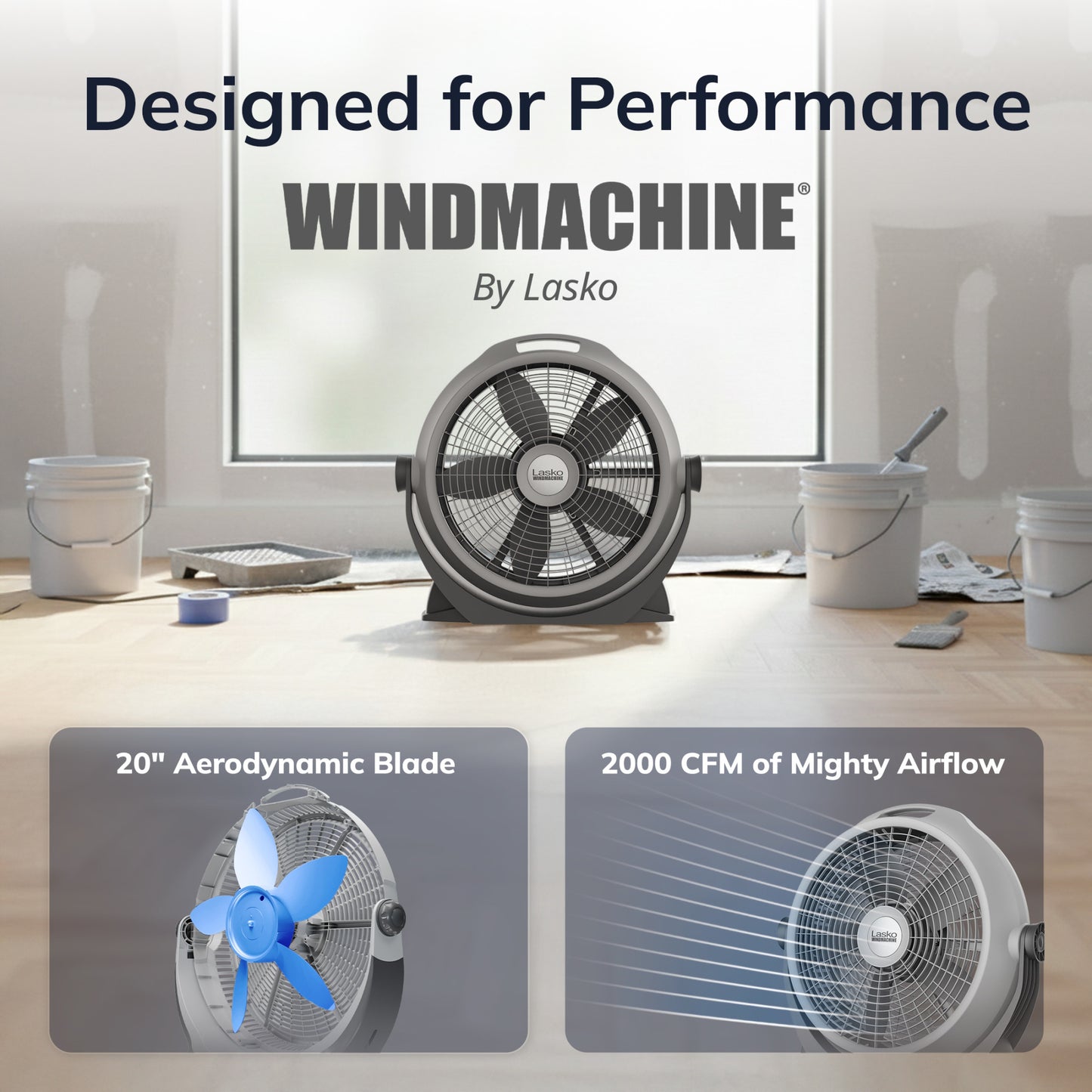 Lasko Wind Machine 20" Air Circulator Fan: 3-Speed, 360° Airflow, Gray