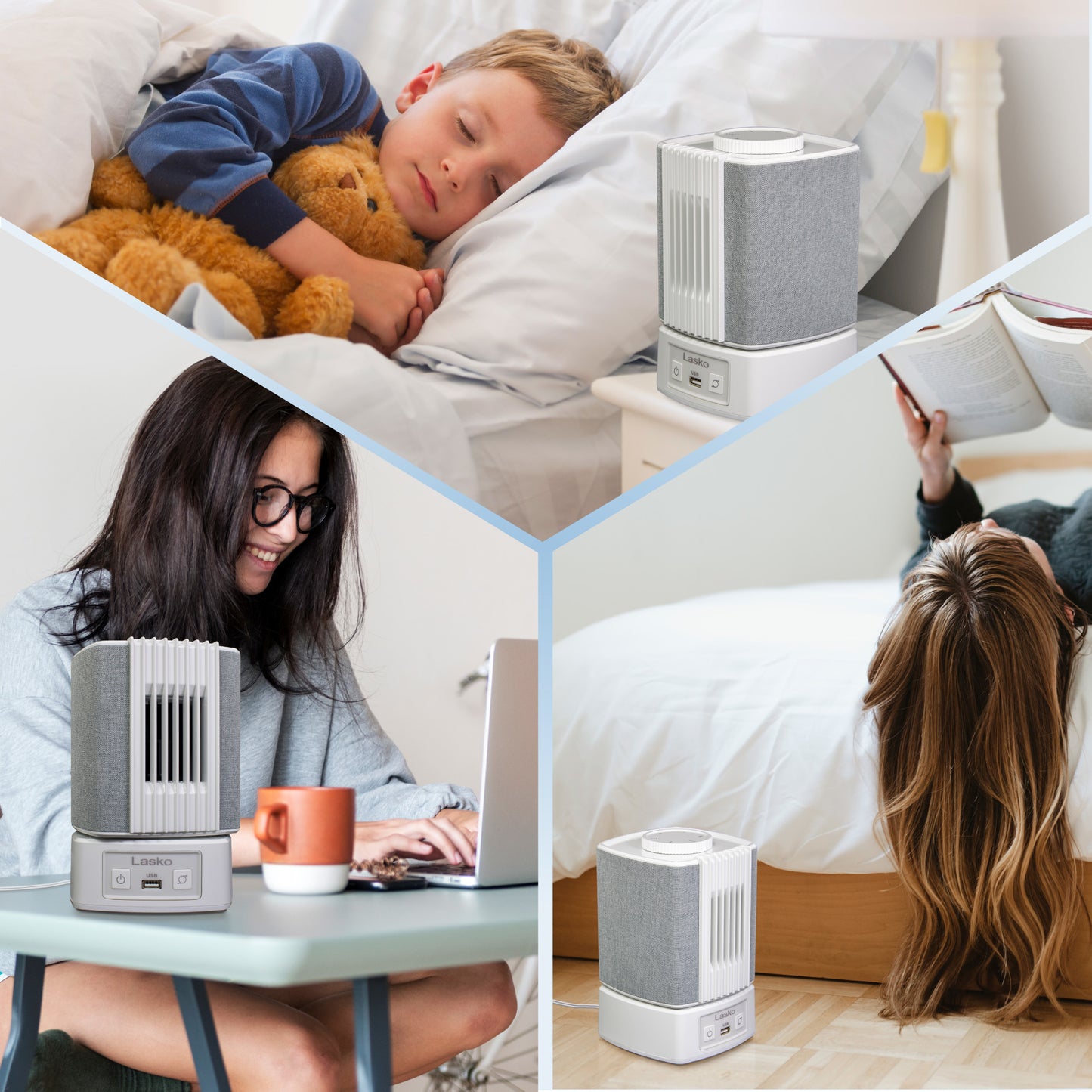 Lasko SlumberBreeze 8" Table Fan with White Noise: Oscillating, 2-Speed, White