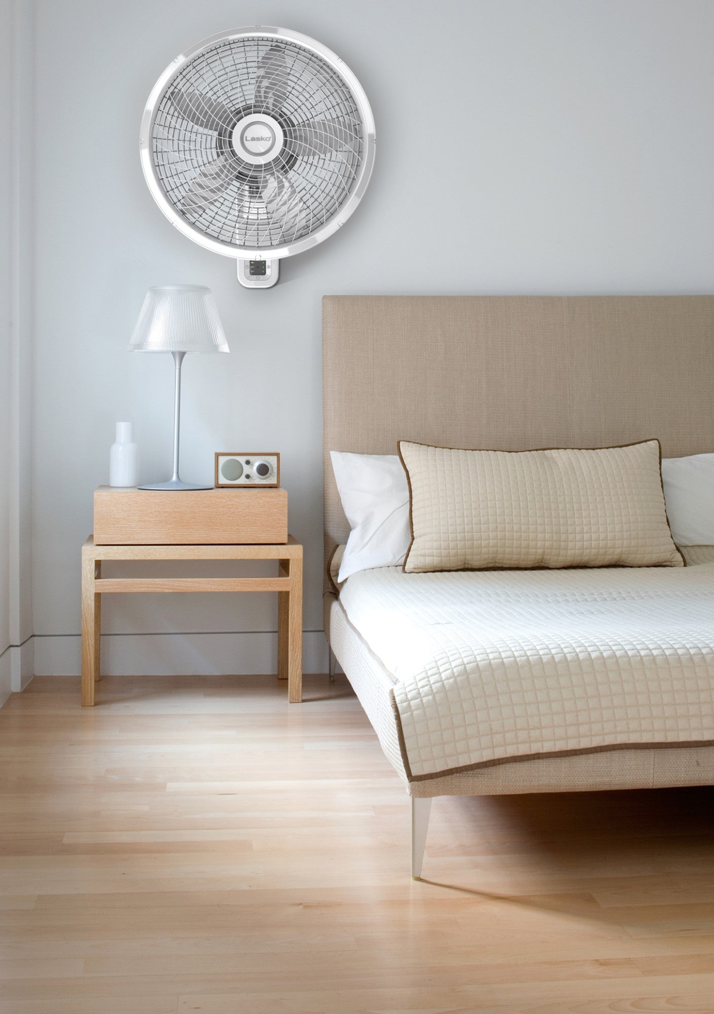 Lasko 18" Wall Mount Fan: Oscillating, 3-Speed, Remote, Timer, White
