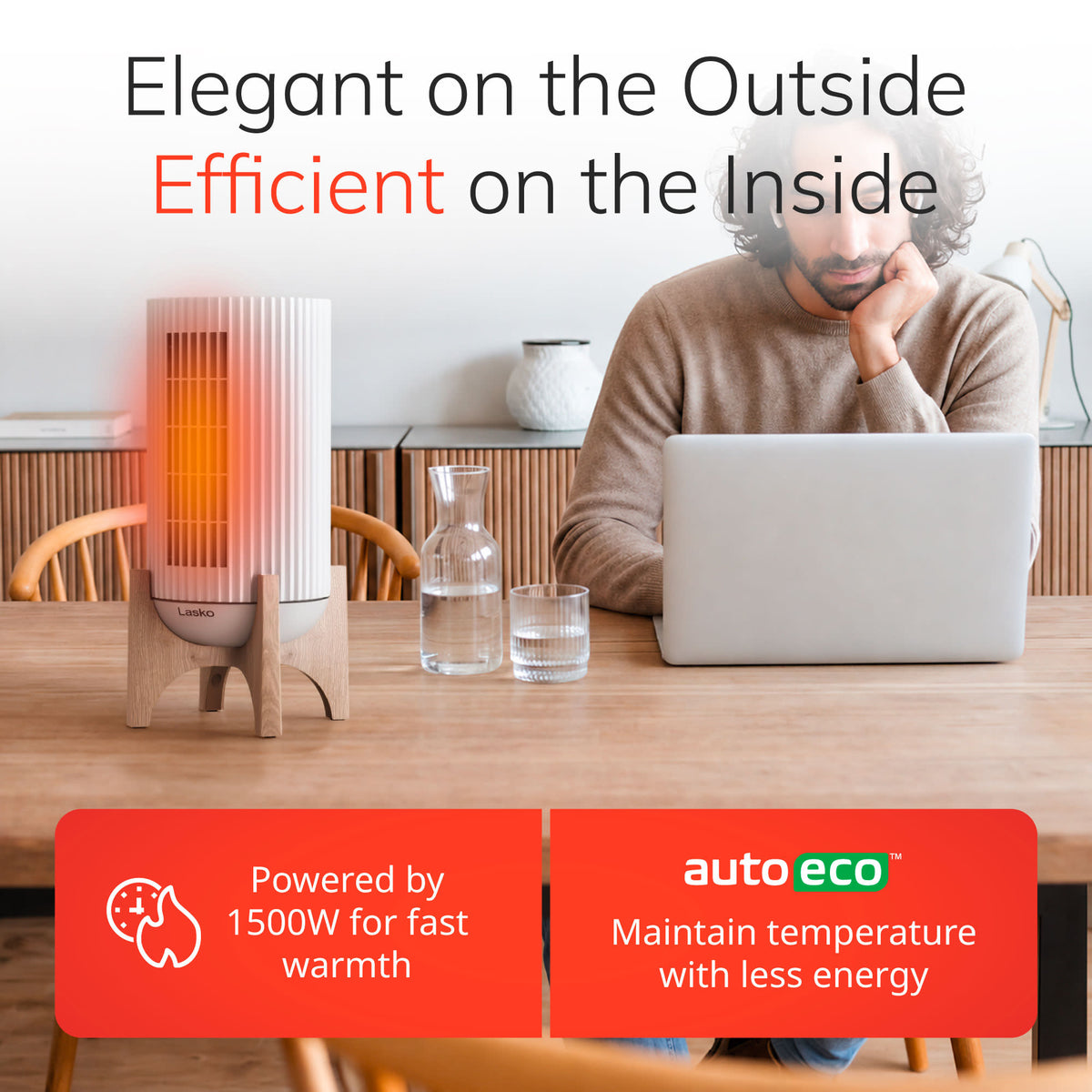 Lasko Artisan 16" Ceramic Tower Space Heater: Oscillating, 2 Heat Settings, Remote, Timer, Tip-Over Switch, Thermostat