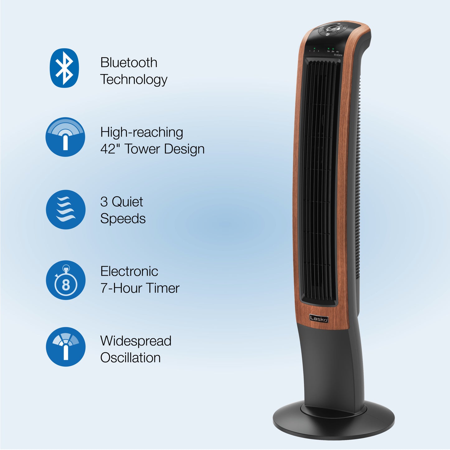 Lasko Wind Curve 42" Tower Fan: Oscillating, 3-Speed, Bluetooth, Timer, Black