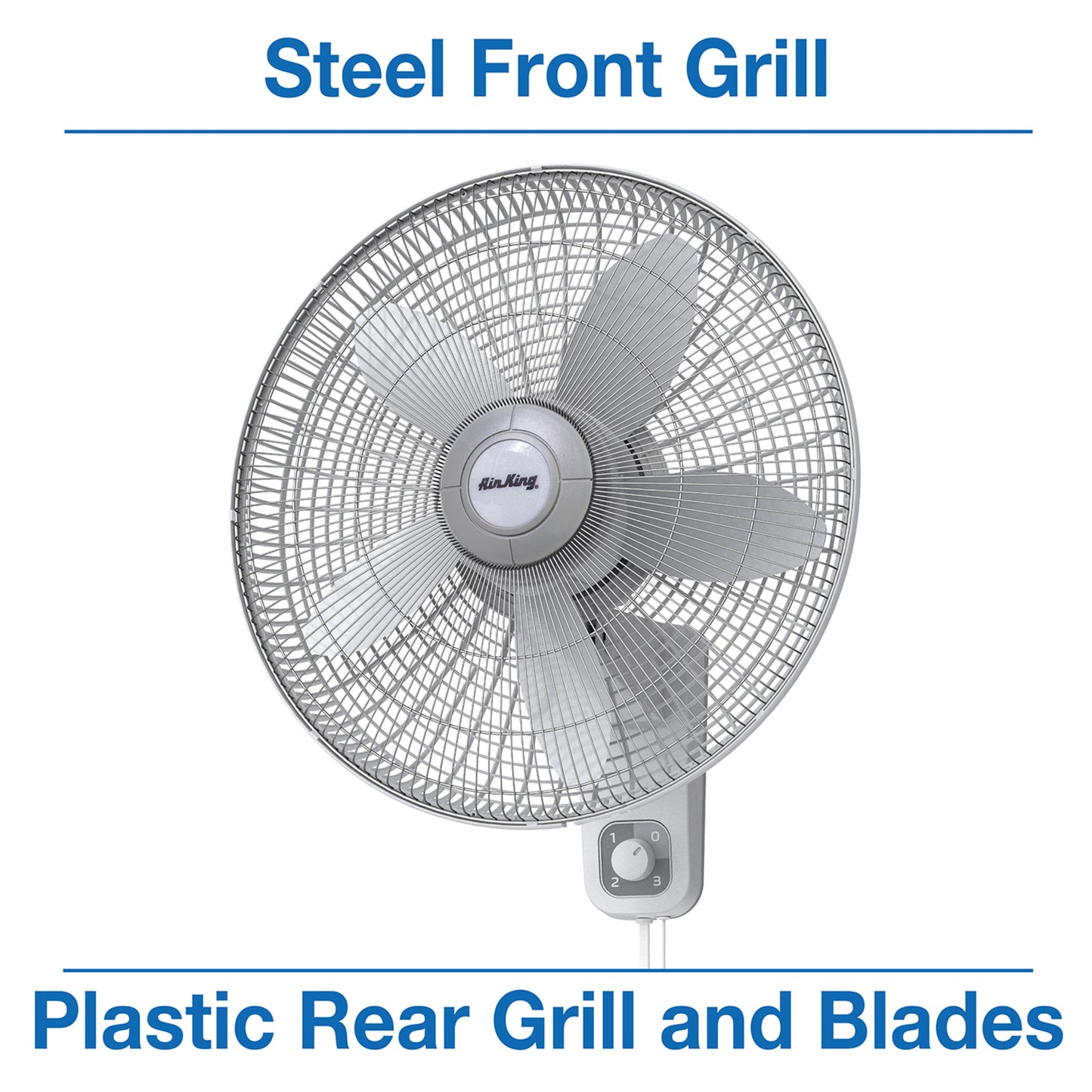 Air King 1/20 HP 18" Commercial Grade Wall Mount Fan: Oscillating, 3-Speed, Gray