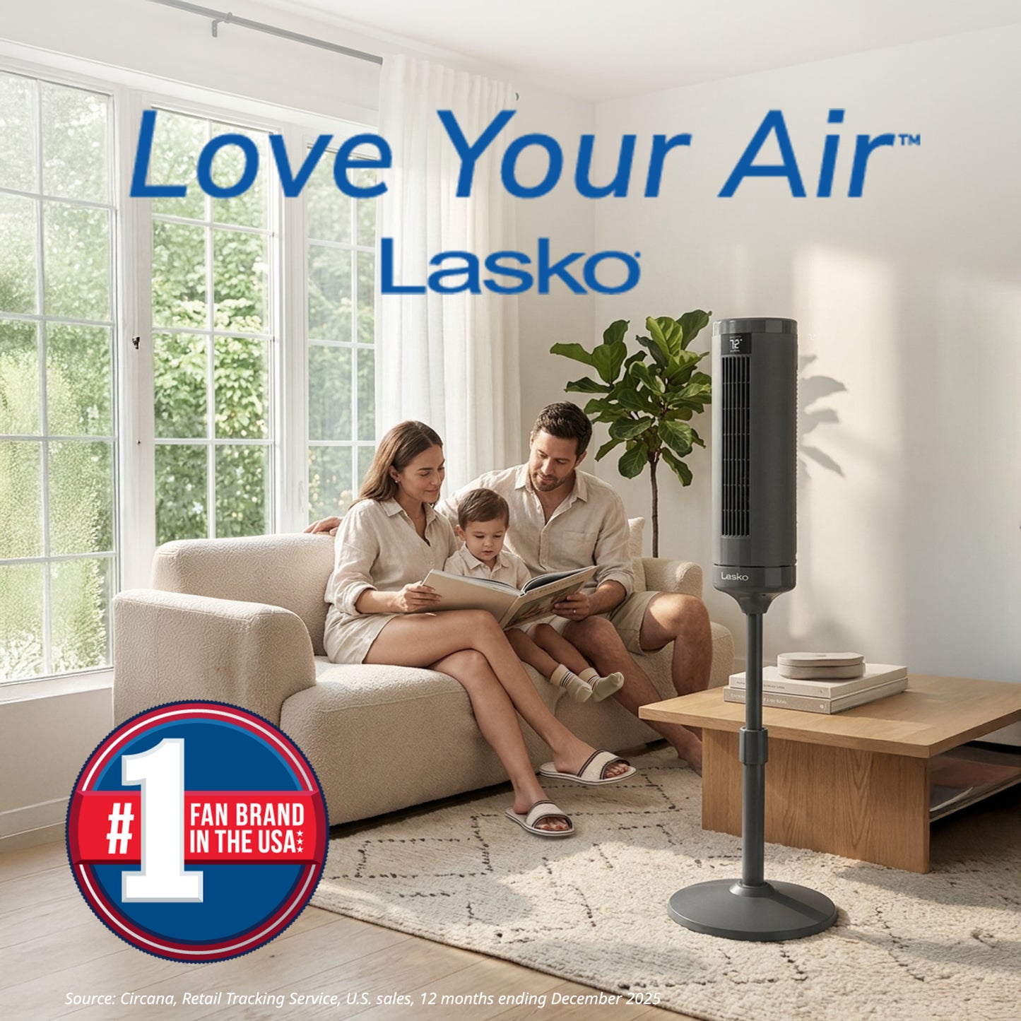 Lasko Rise 54" DC Pedestal Fan: Oscillating, 8-Speed, Remote, Timer, Gray