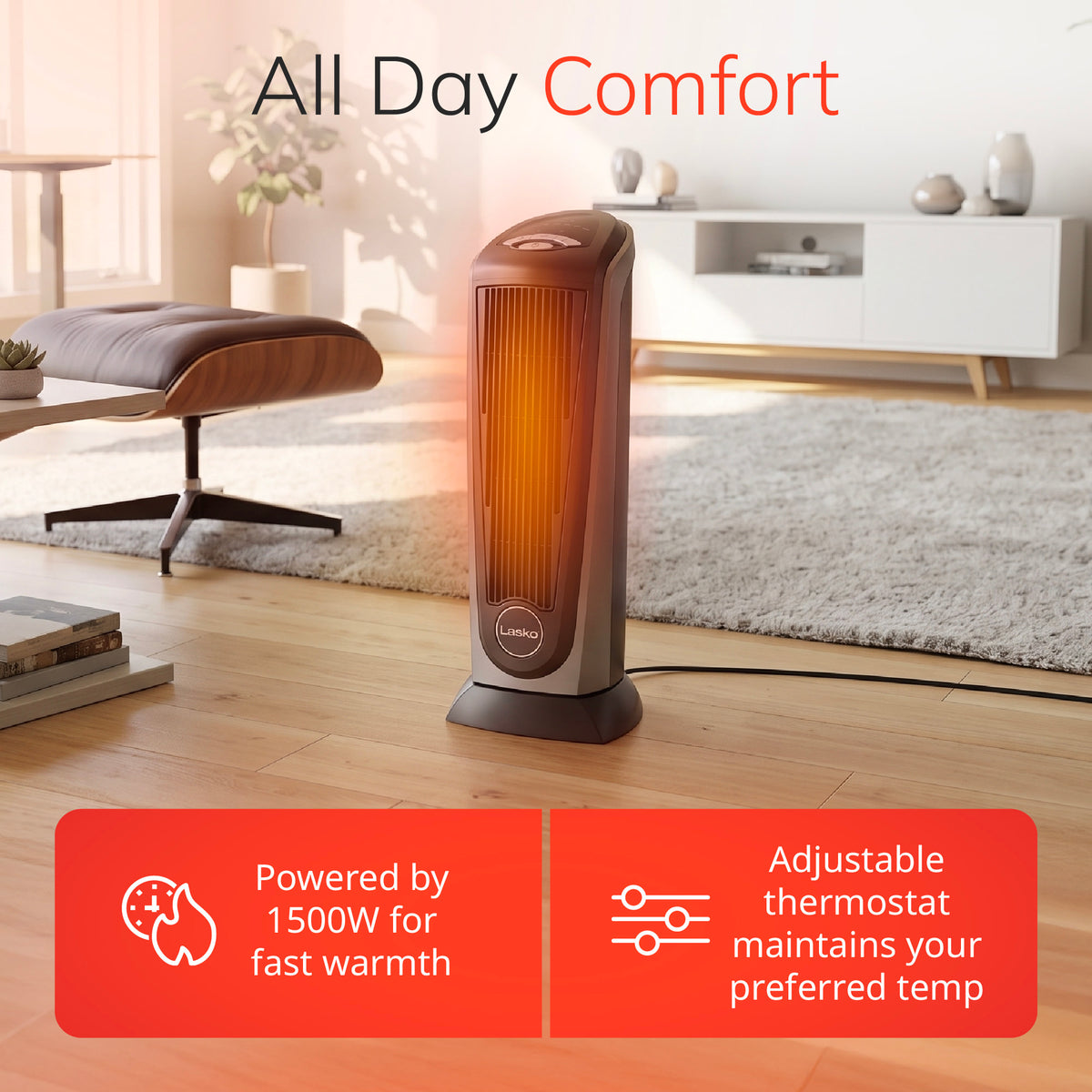 Lasko 23" Ceramic Tower Space Heater: Oscillating, 2 Heat Settings, Remote, Timer, Thermostat