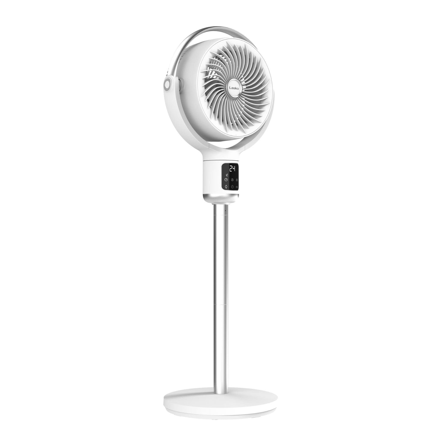 Lasko Whirlwind 7" DC Pedestal Fan: Dual Oscillation, 24-Speed, Remote, Timer, White