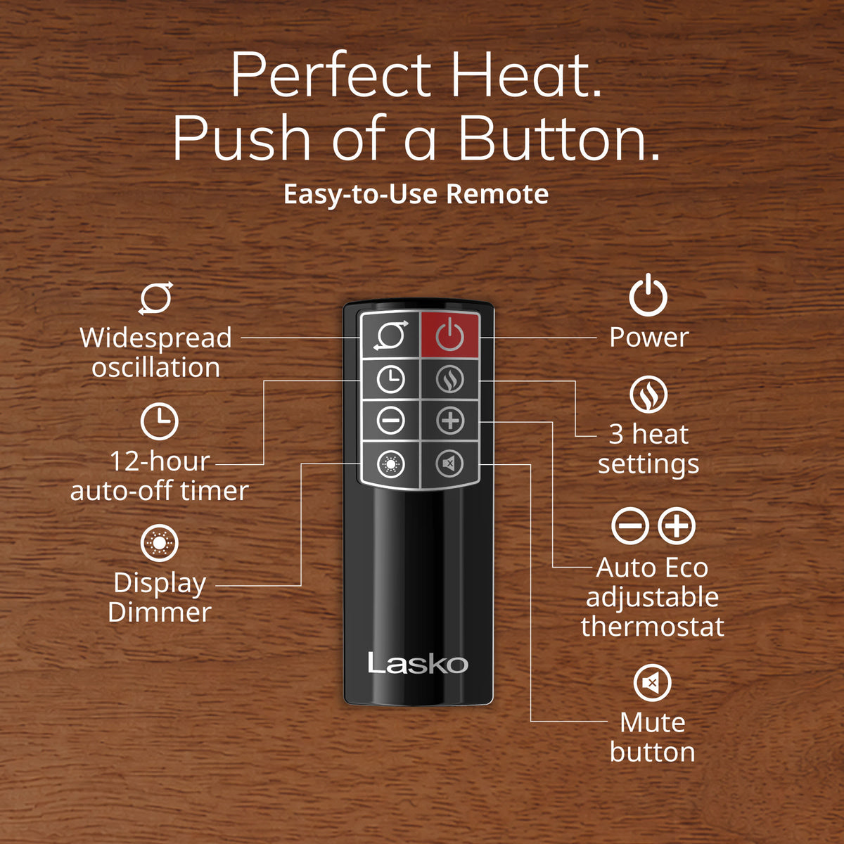 Lasko 22" Ceramic Tower Space Heater: Oscillating, 3 Heat Settings, Remote, Timer, Tip-Over Switch, Child Lock, Thermostat, Black