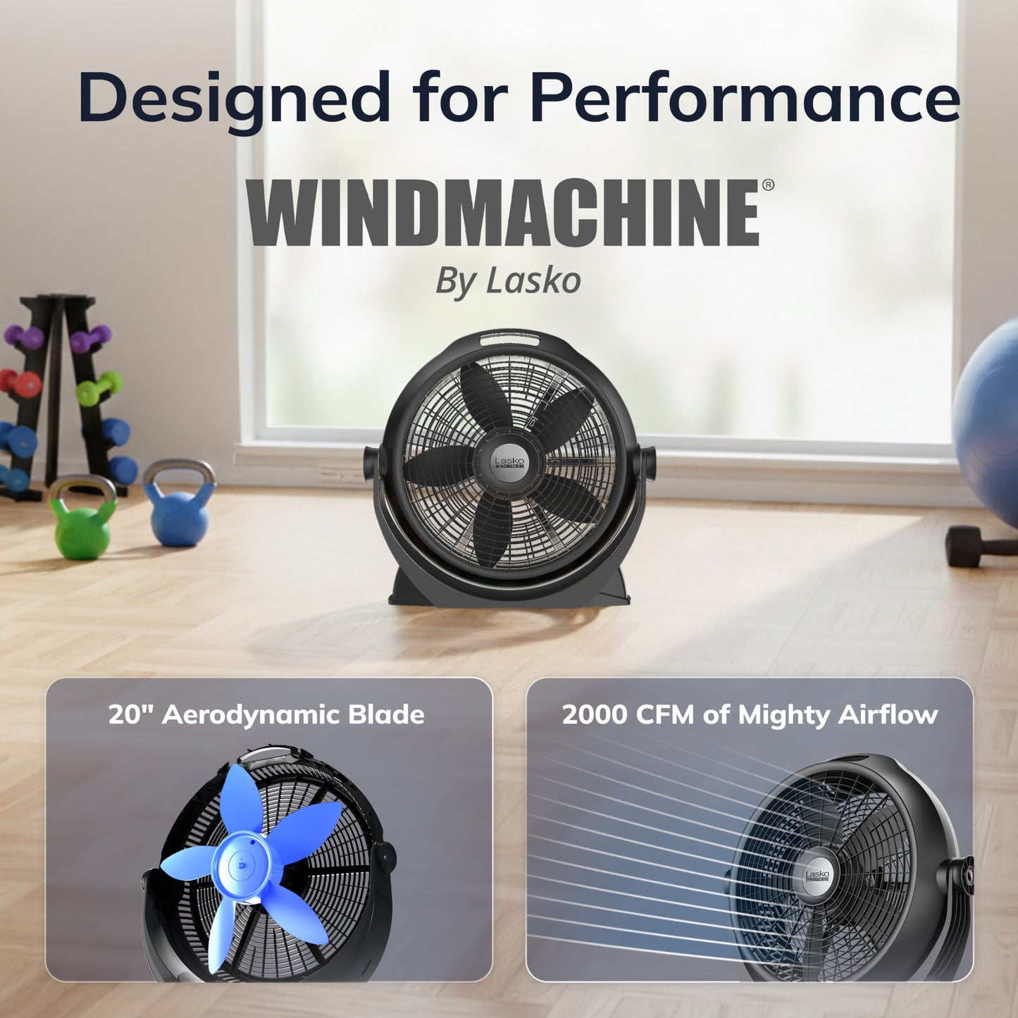 Lasko Wind Machine 20" Air Circulator Fan: 3-Speed, 360° Airflow, Black