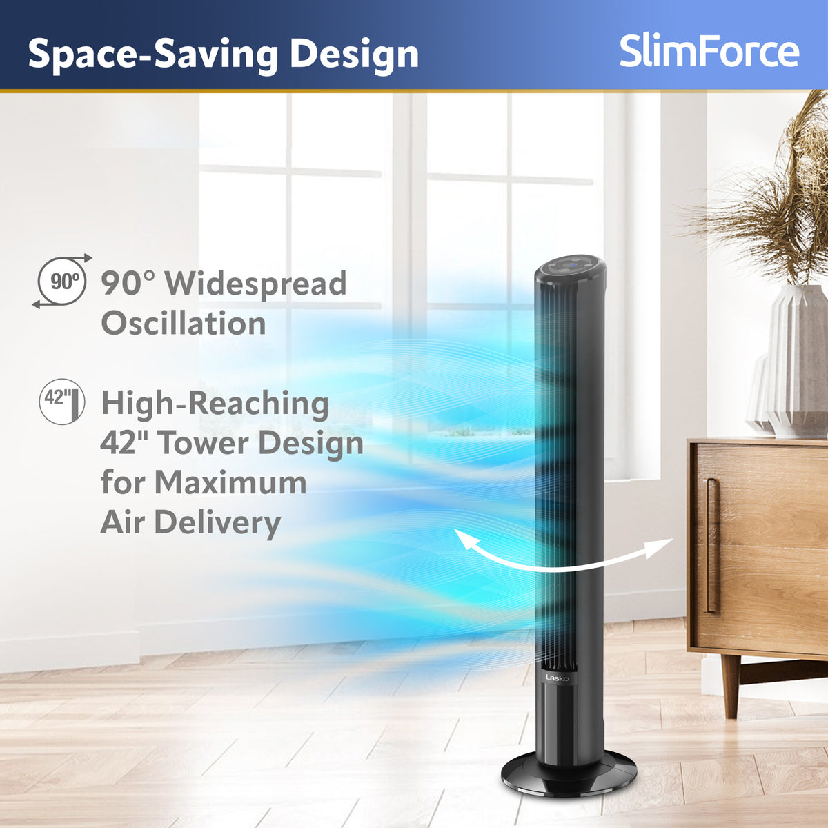 Lasko SlimForce 42" Tower Fan: Oscillating, 4-Speed, Remote, Timer