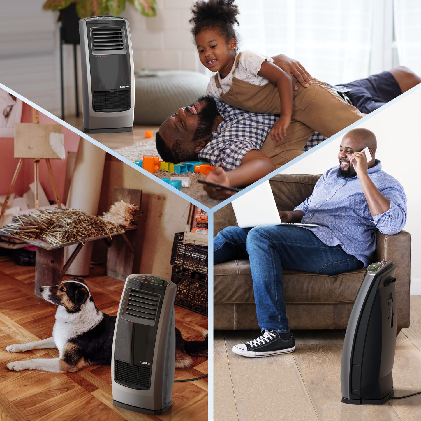 Lasko 1500W Motion Heat Plus Whole Room Ceramic Space Heater with Remote, CC23160, Black/Silver