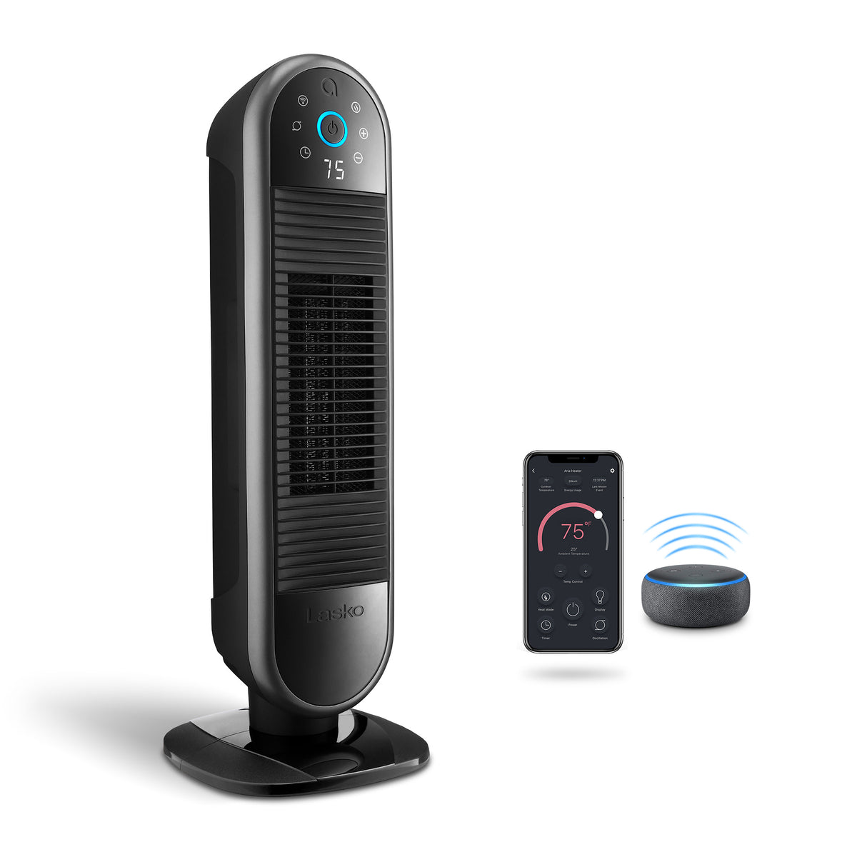Lasko 22" Smart Ceramic Tower Space Heater: Oscillating, 3 Heat Settings, WiFi, Alexa/Google Enabled, Tip-Over Switch