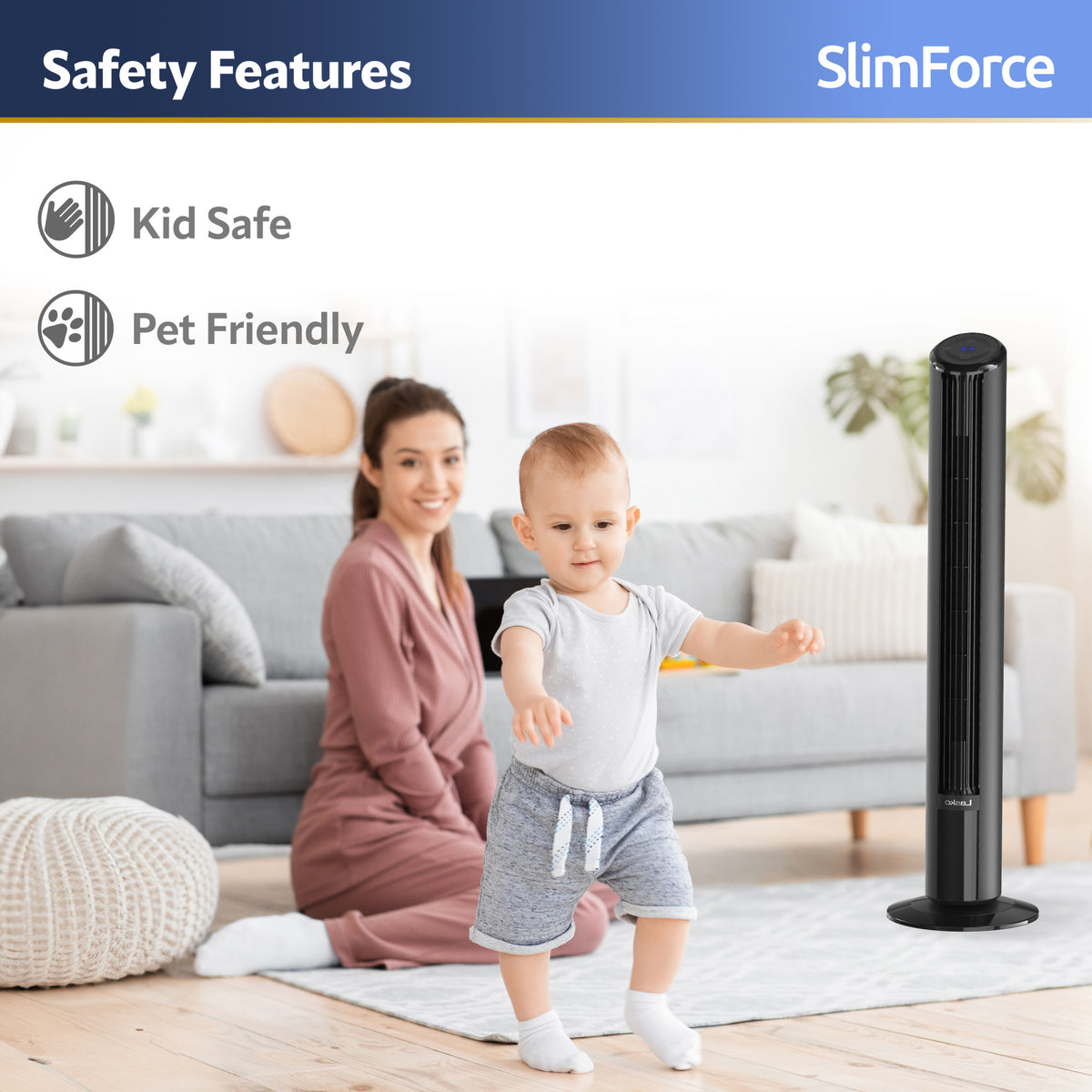 Lasko SlimForce 42" Tower Fan: Oscillating, 4-Speed, Remote, Timer