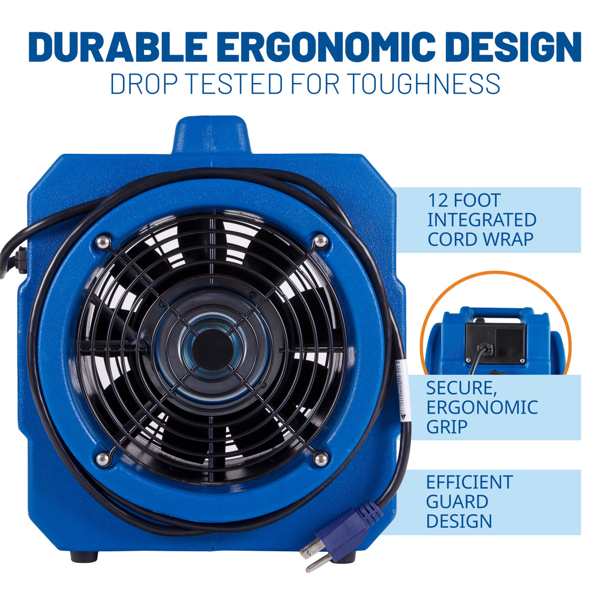 BlueDri 1/5 HP Axial Air Mover Blower Fan: 870 CFM, 2-speed