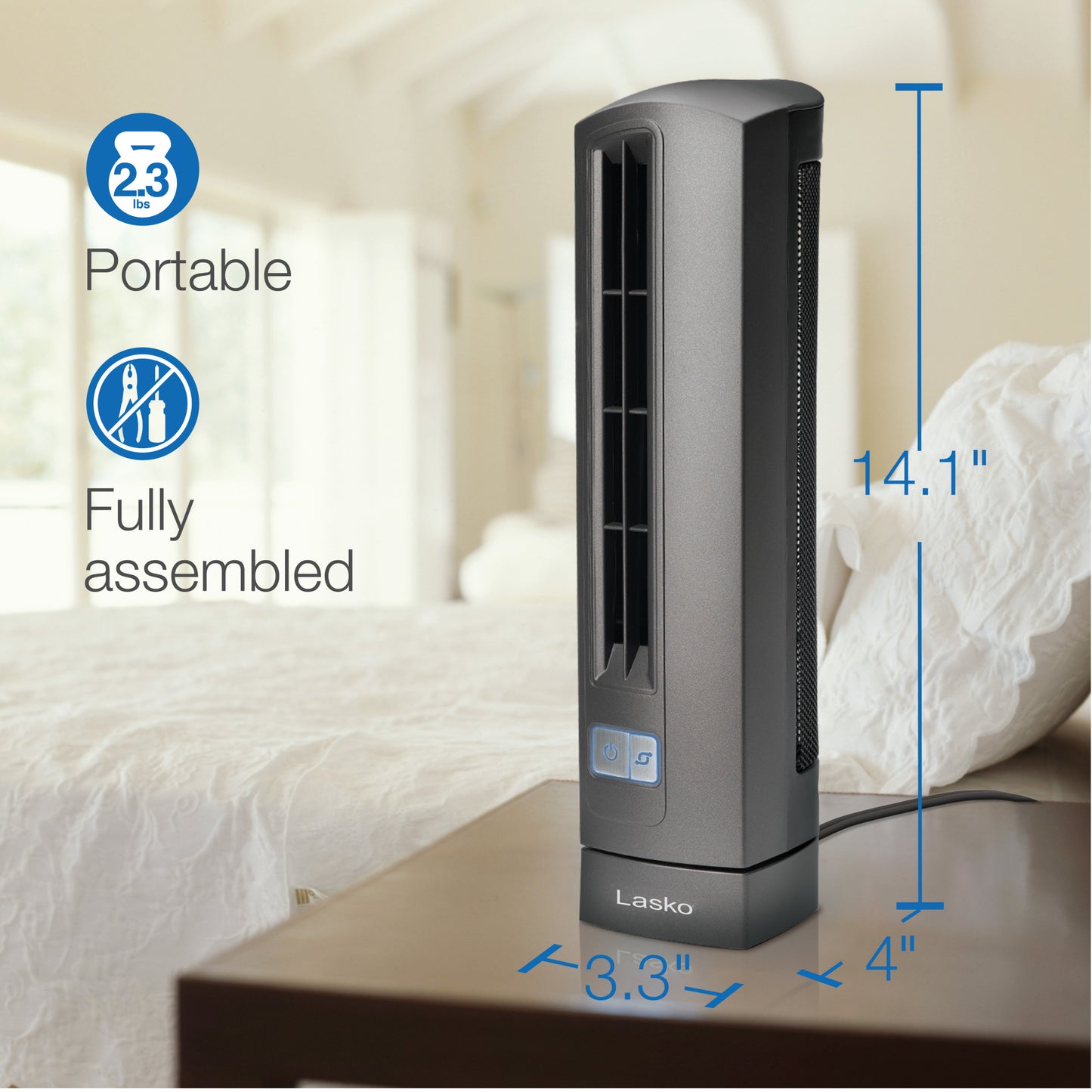 Lasko Air Stik 14" Ultra Slim Table Fan: Oscillating, 2-Speed, Gray