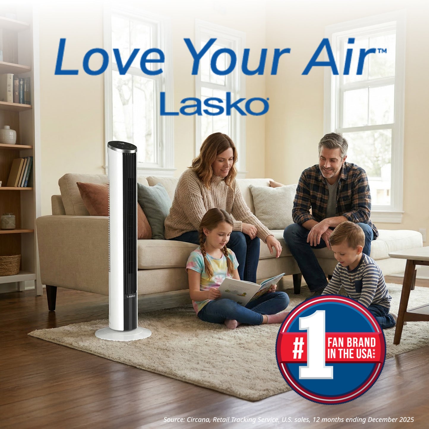 Lasko 42" DC Tower Fan: Oscillating, 12-Speed, Remote, Timer, White
