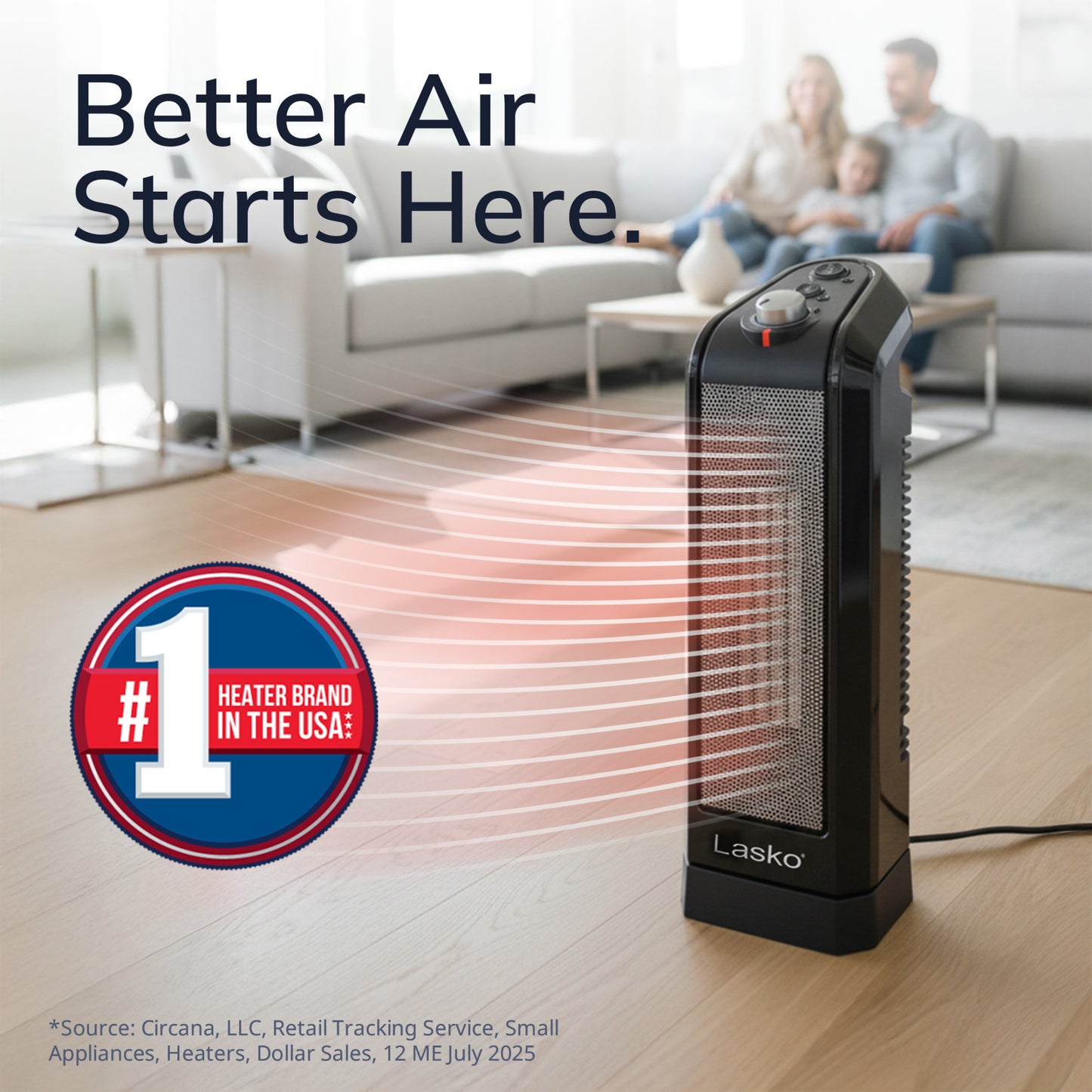 Lasko 1500W Oscillating Ceramic Tower Space Heater, CT16450, Black