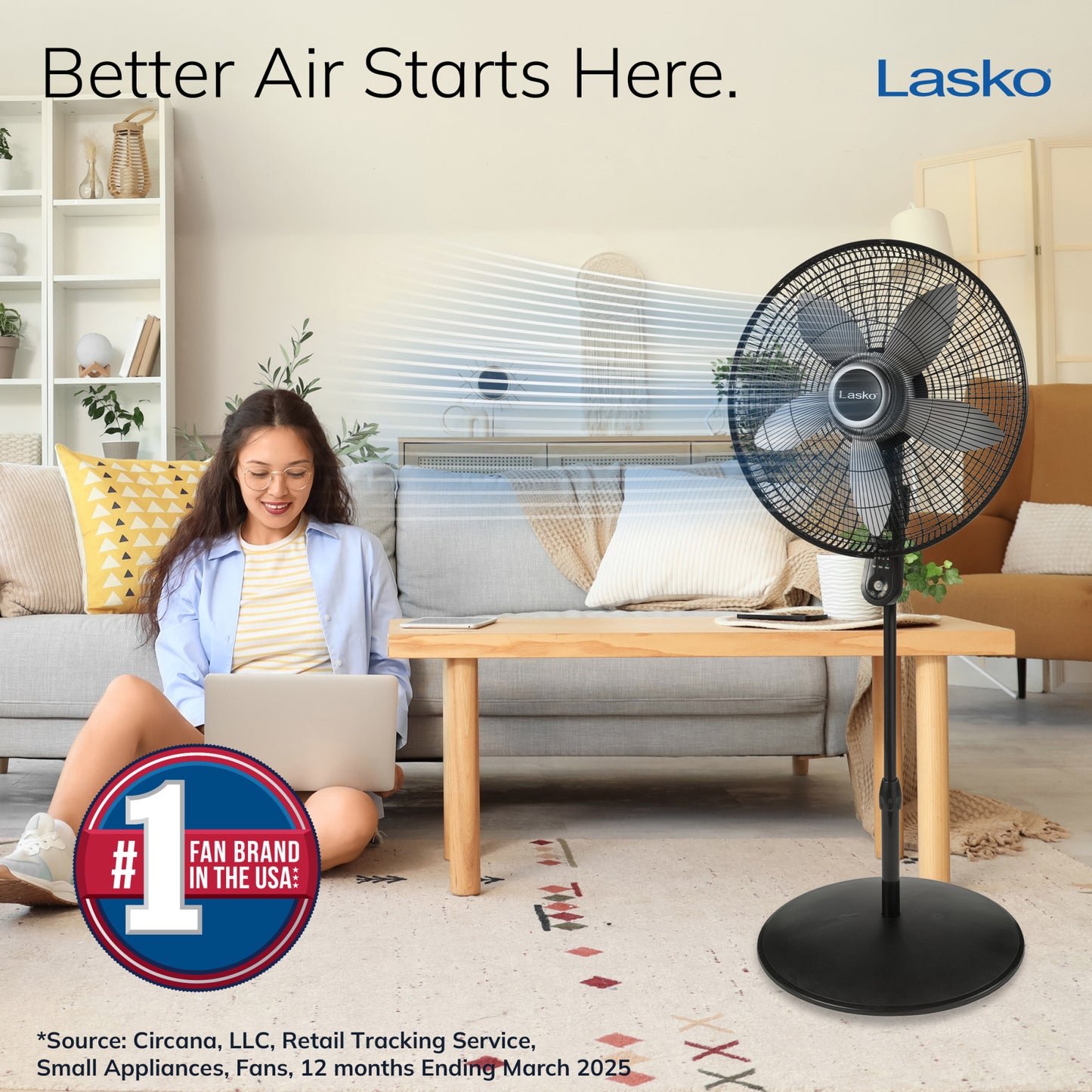 Lasko 20" Pedestal Fan: Oscillating, 4-Speed, Remote, Timer, Black
