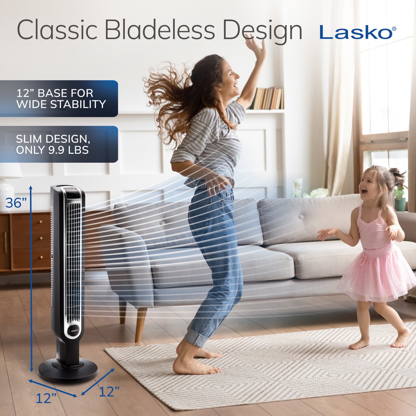 Lasko 36" Tower Fan: Oscillating, 3-Speed, Remote, Timer, Black