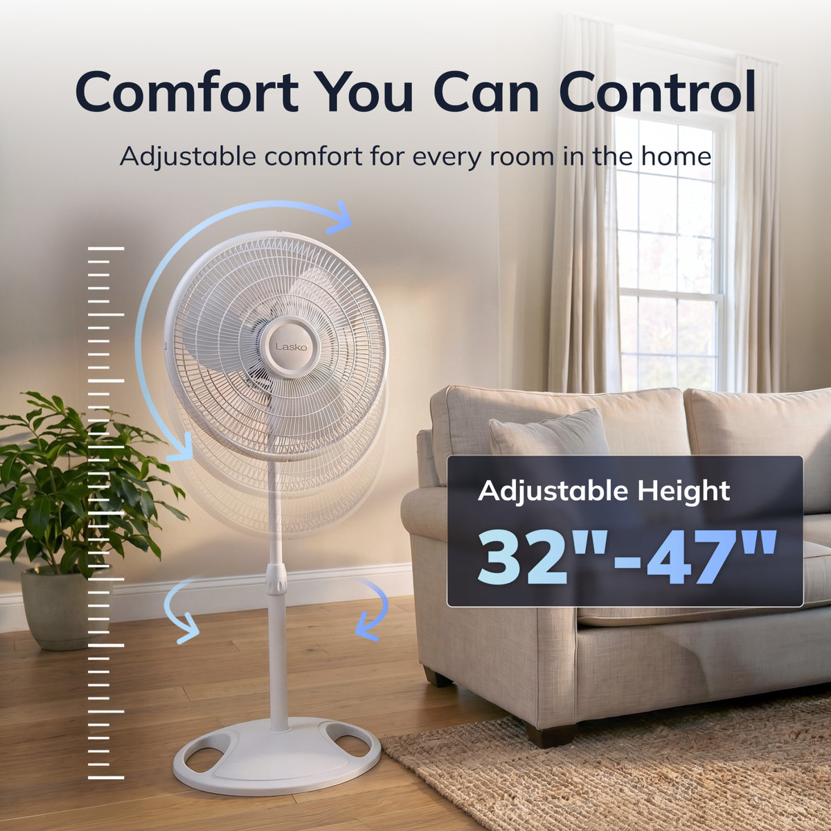 Lasko 16" Pedestal Fan: Oscillating, 3-Speed, Adjustable Height