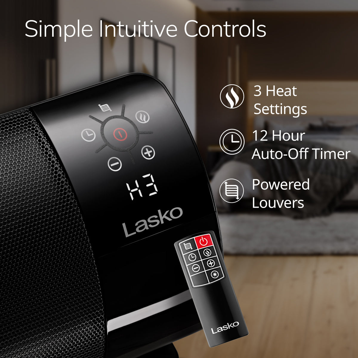 Lasko Low Profile Baseboard Space Heater: 3 Heat Settings, Remote, Timer, Tip-Over Switch, Powered Louvers, Thermostat