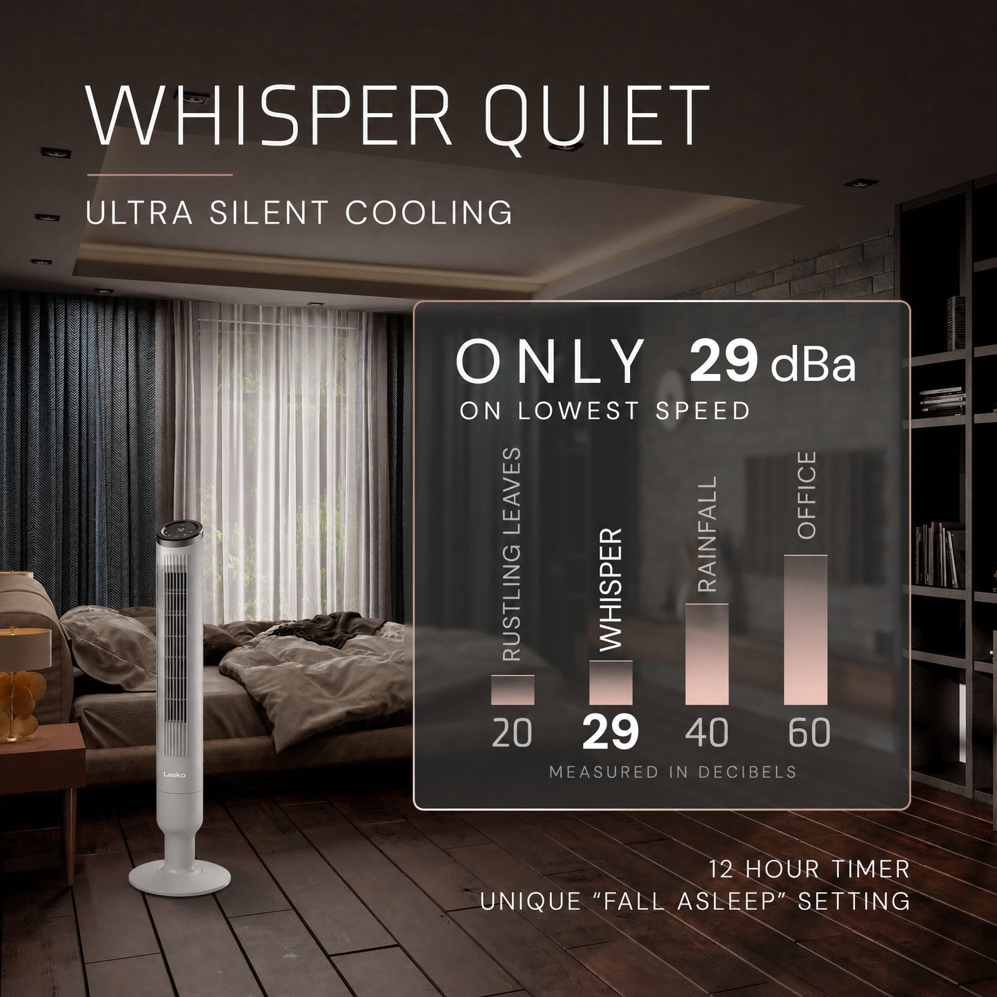 Lasko Apex 42" Tower Fan: Oscillating, 6-Speed, Remote, Timer, Gray